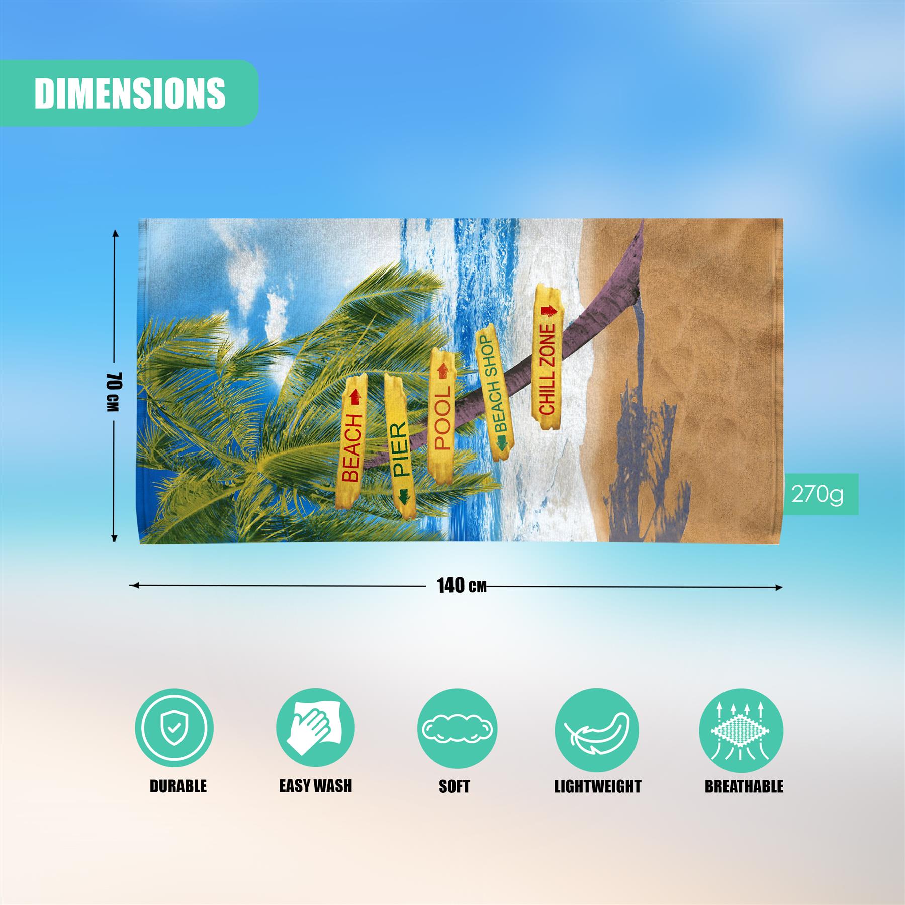 Beach Signs Design Large Towel by GEEZY - The Magic Toy Shop