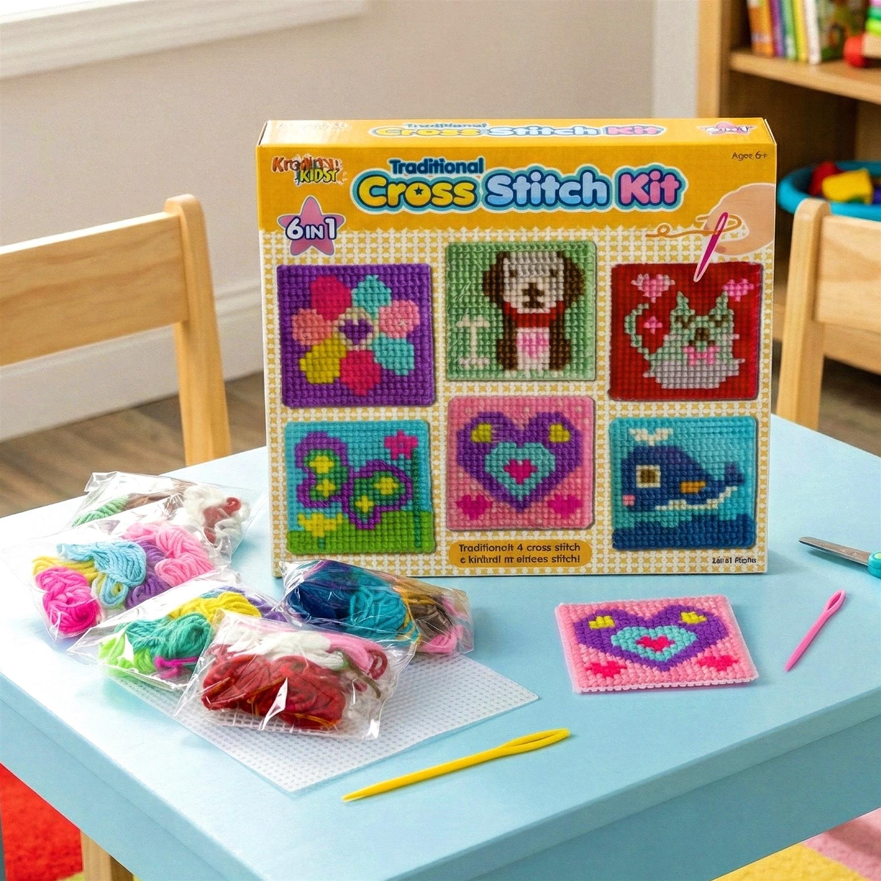 6 in 1 Traditional Cross Stitch Kit for Kids
