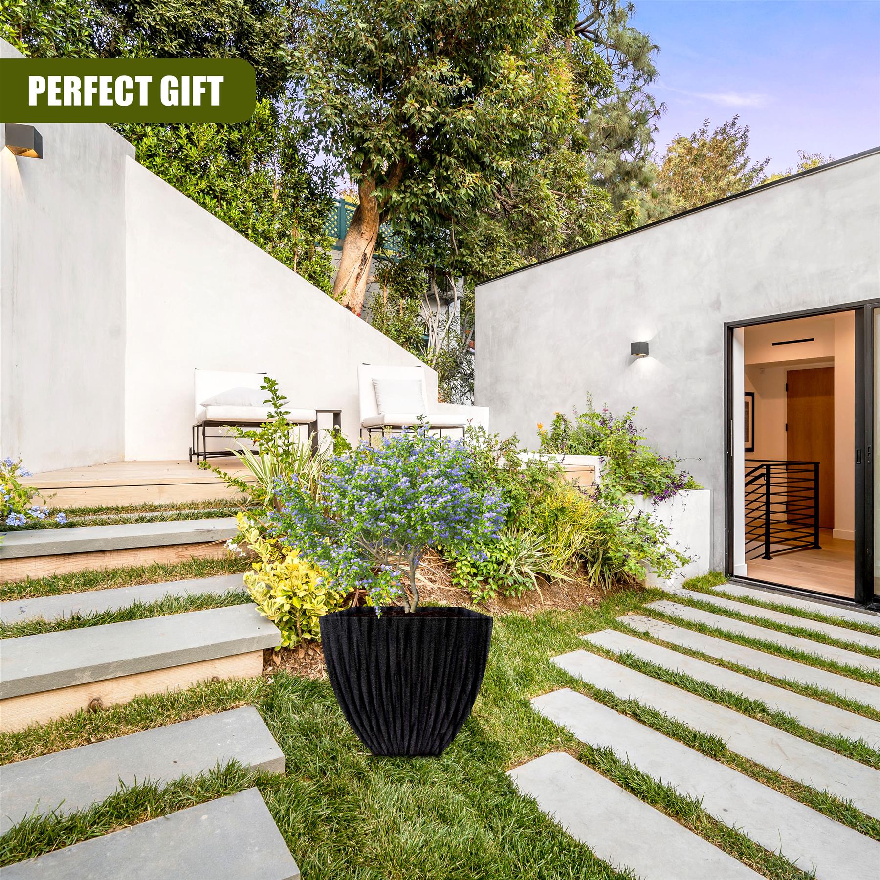 Large Charcoal Black Lotus Square Planter