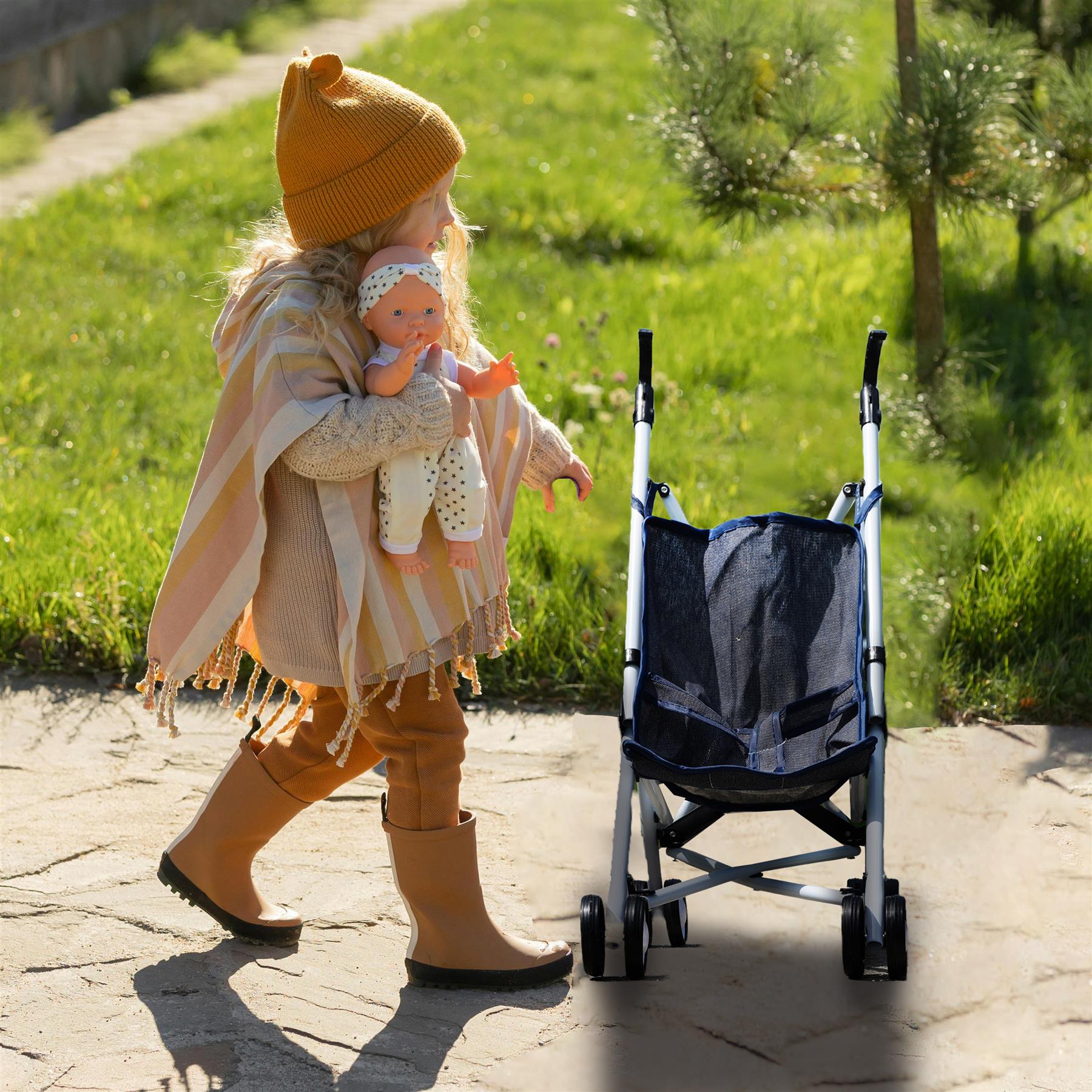 Black Baby Doll Foldable Stroller by BiBi Doll - The Magic Toy Shop