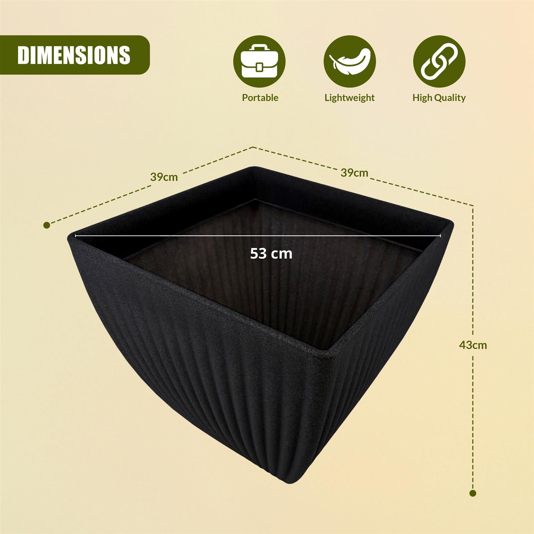 Large Charcoal Black Lotus Square Planter
