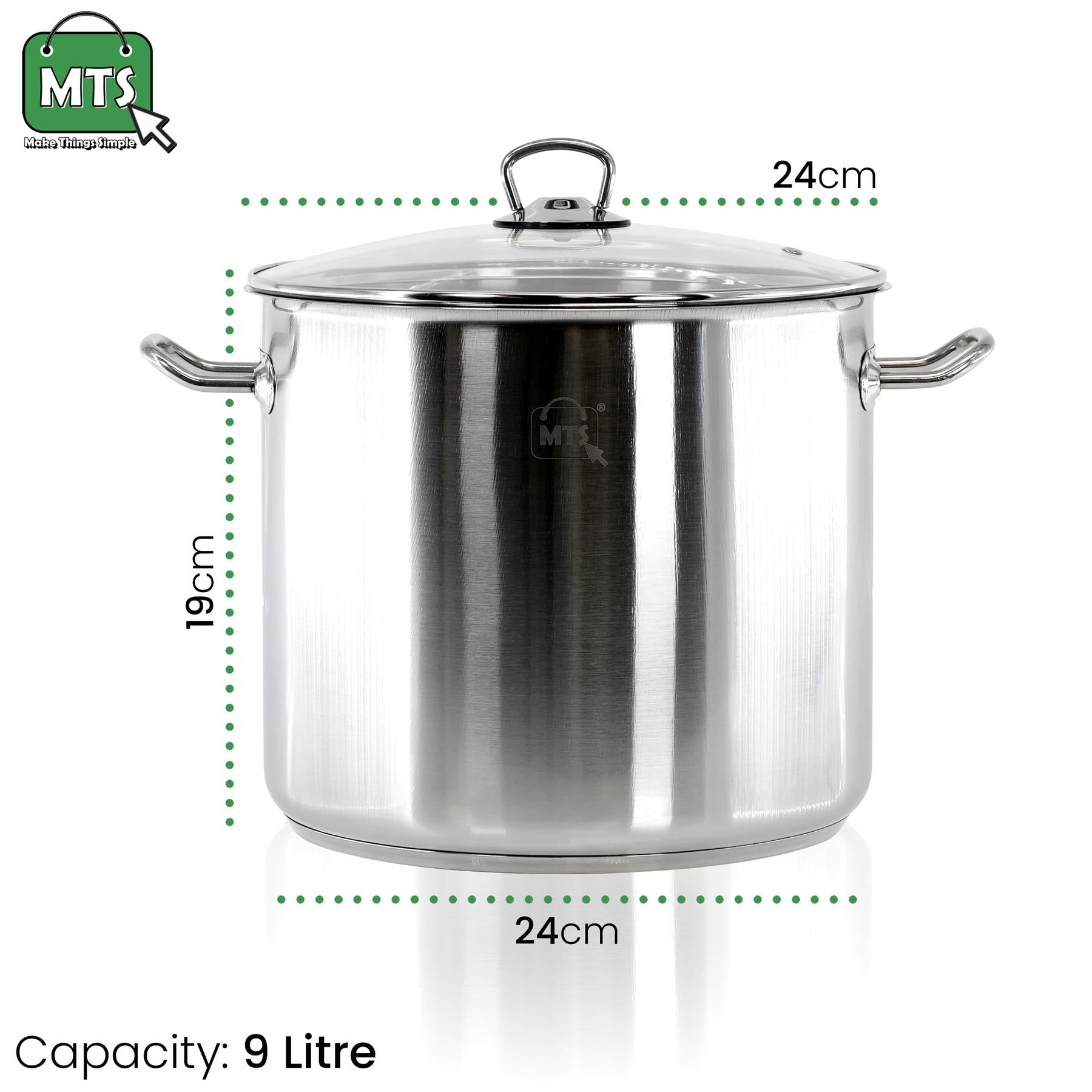 9 Litre Stock Pot With Glass Lid by MTS - The Magic Toy Shop