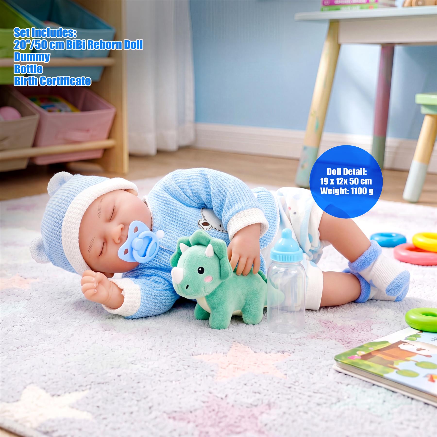 BiBi Doll Reborn Sleeping Boy "Periwinkle" (50 cm / 20")