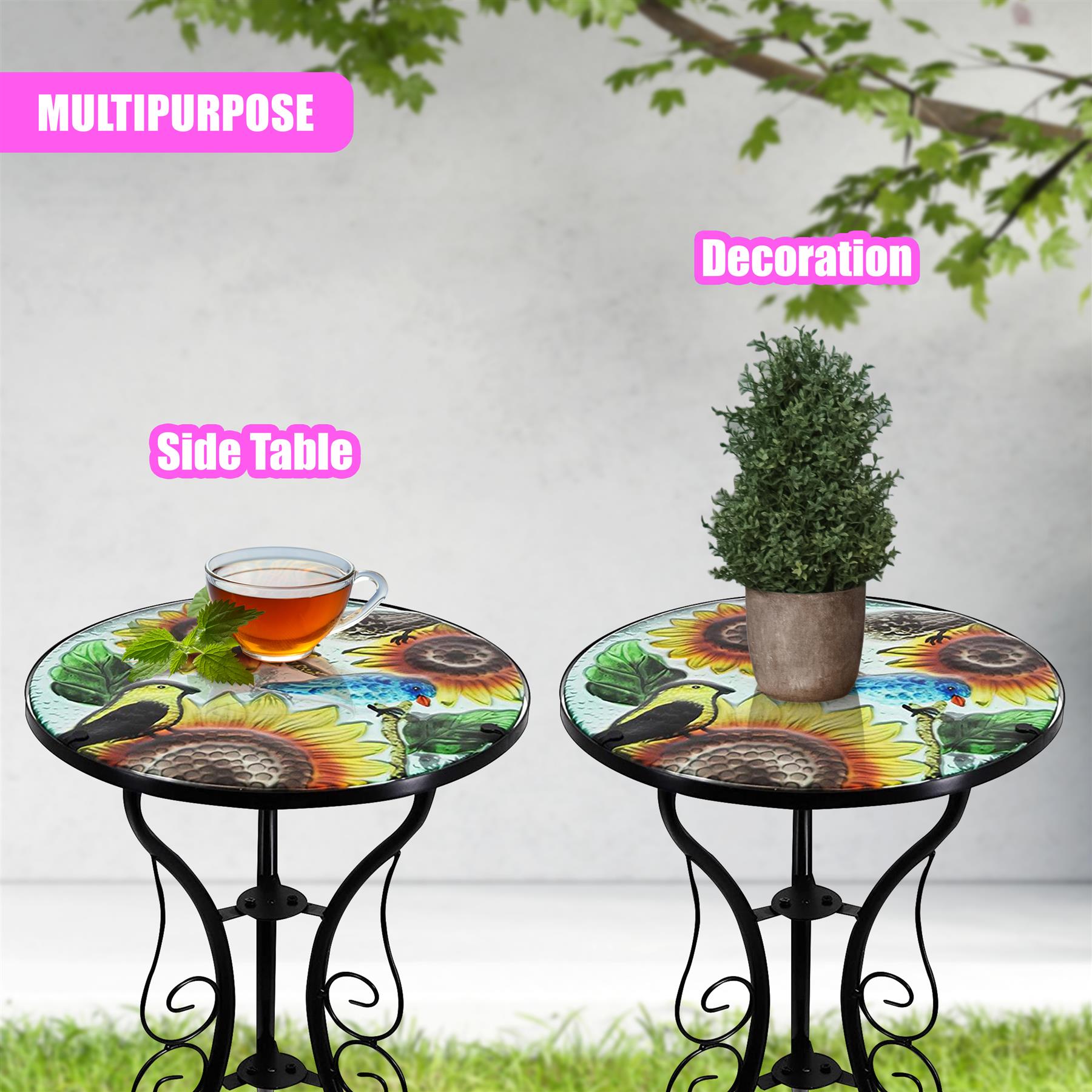 Round Side Mosaic Table With Sunflower Design by Geezy - The Magic Toy Shop