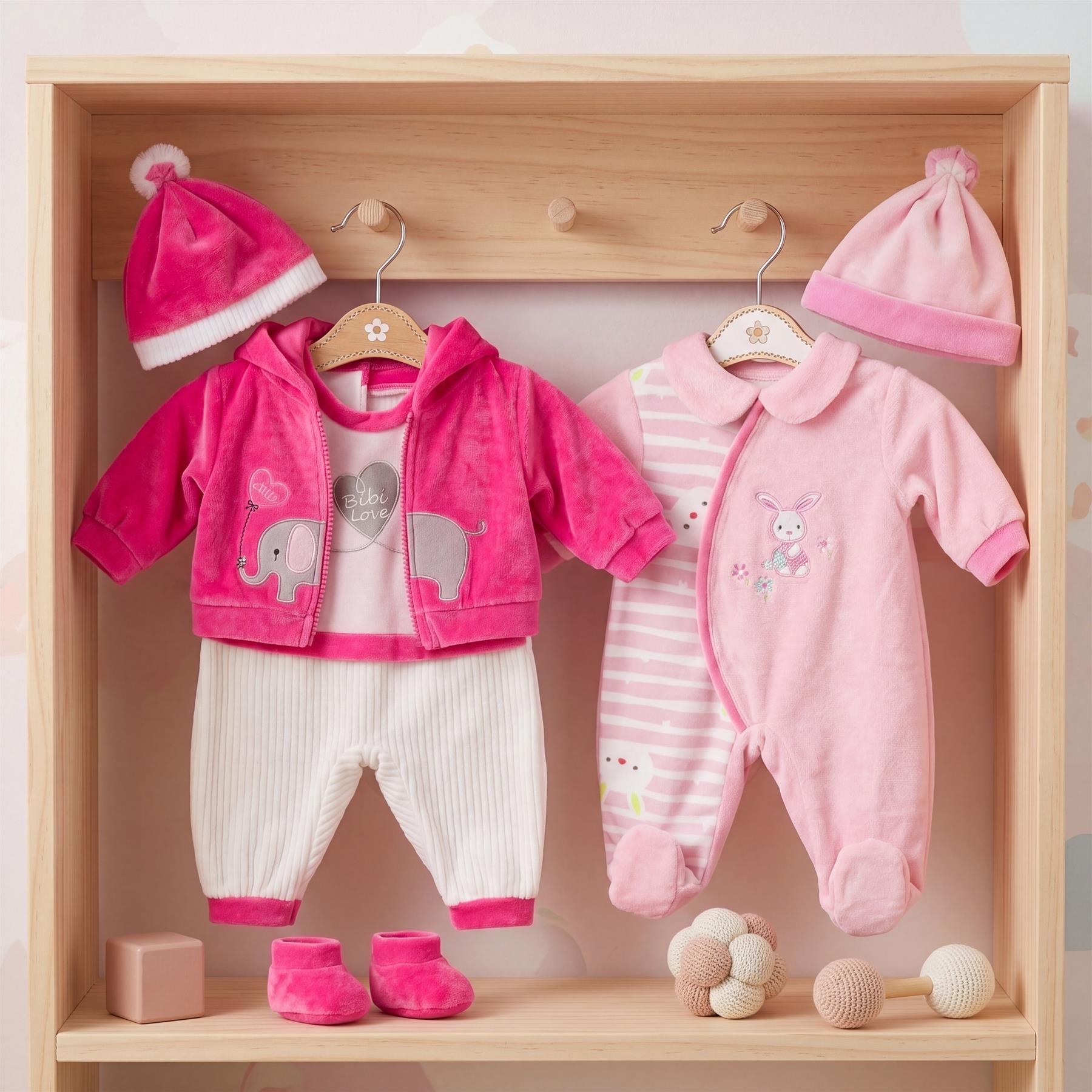 BiBi Outfits - Set of Two Doll Clothes (Pink Elephant & Pink) (50 cm / 20")