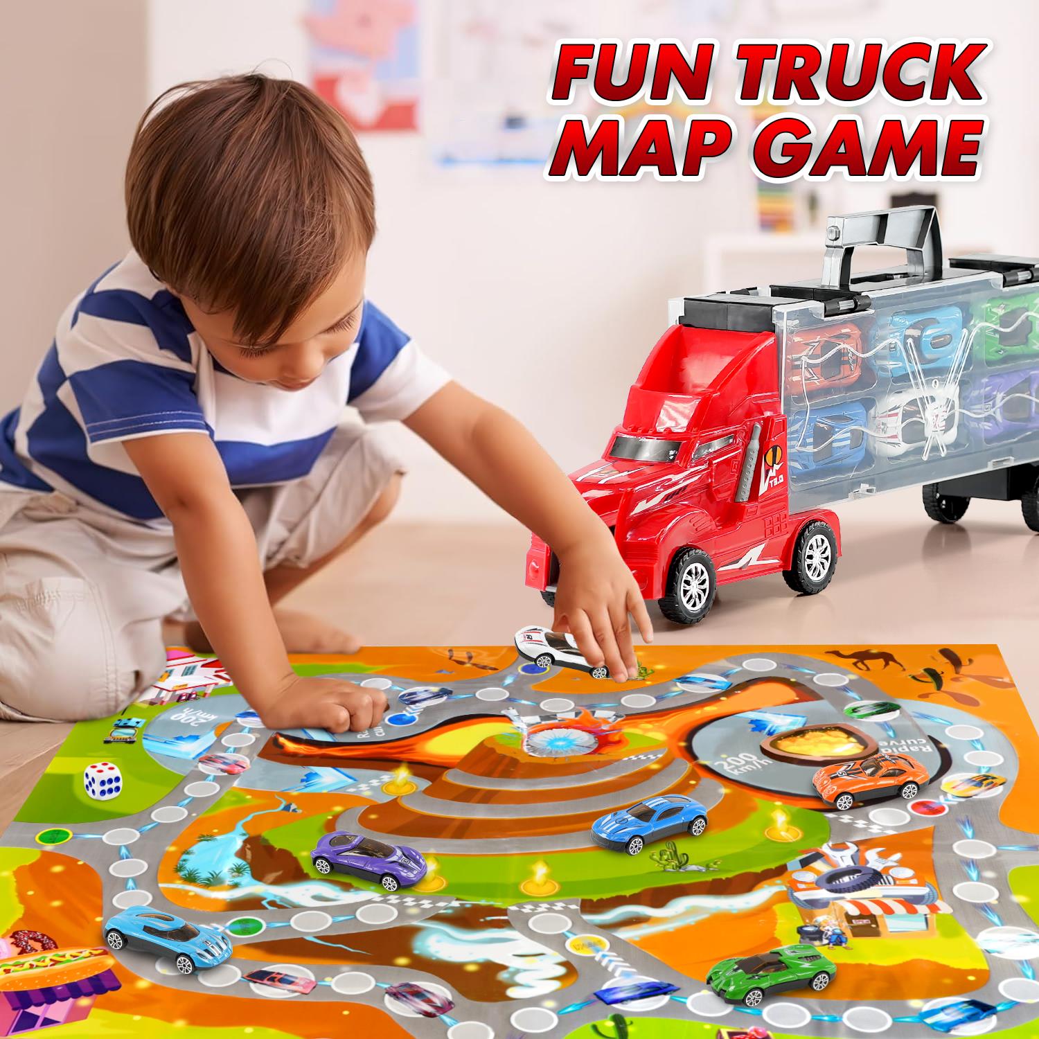 Kids Toy Truck Carrier & 6 Mini Cars Set by The Magic Toy Shop - The Magic Toy Shop