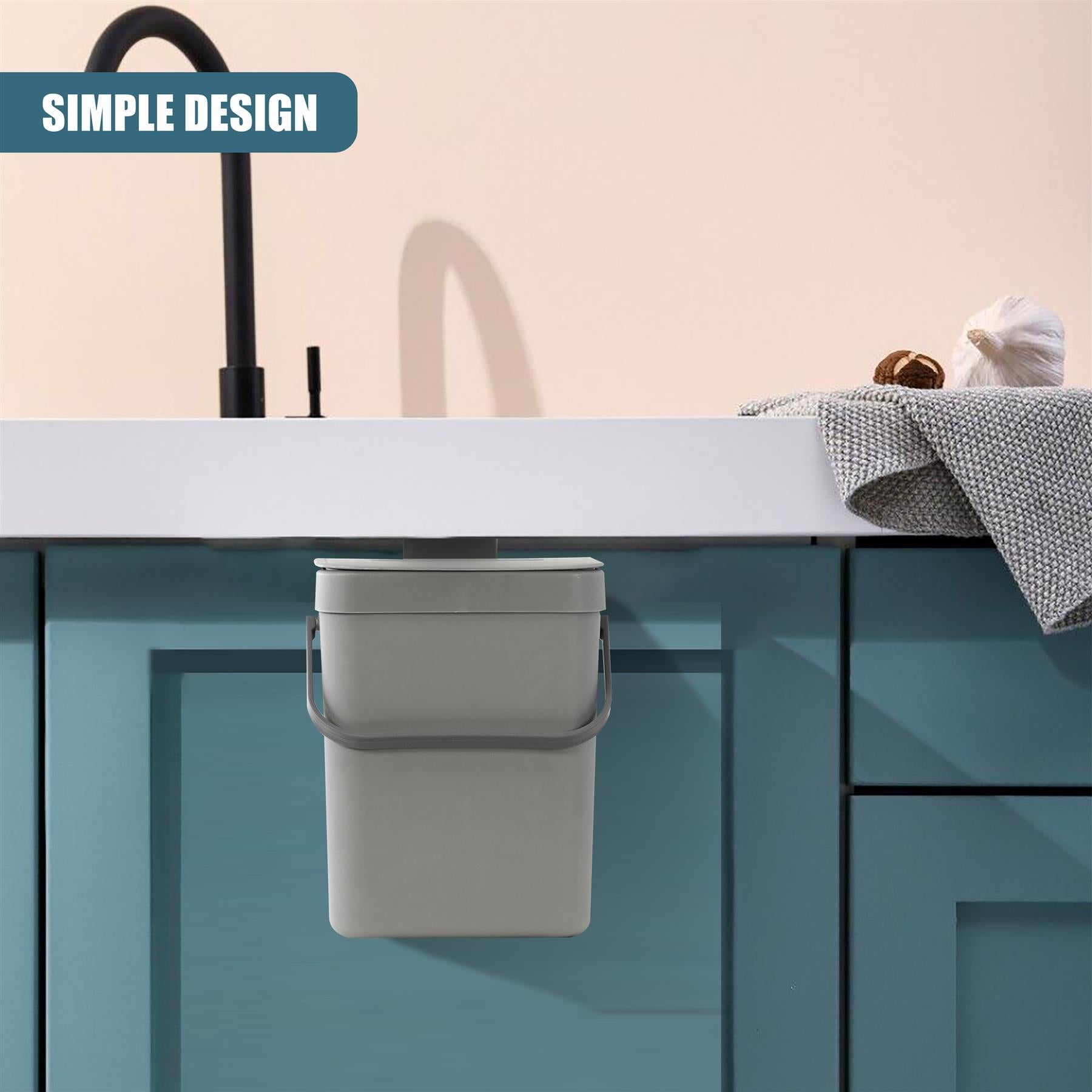 Hanging Kitchen Waste Bin with Lid 3L by GEEZY - The Magic Toy Shop