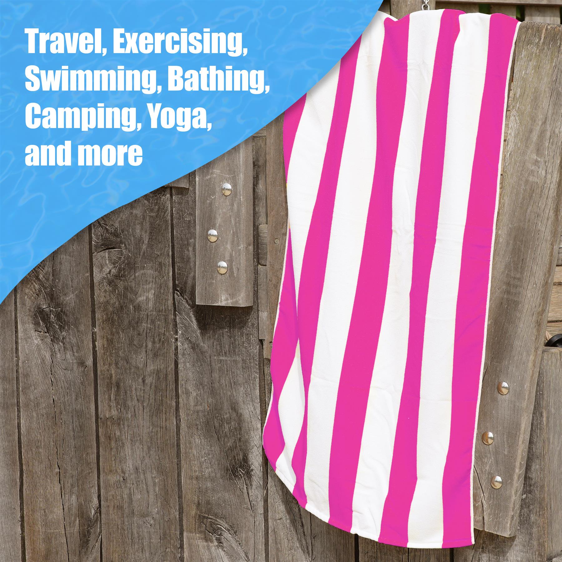 Beach Bath Towel Large Microfibre Pink Striped by GEEZY - The Magic Toy Shop