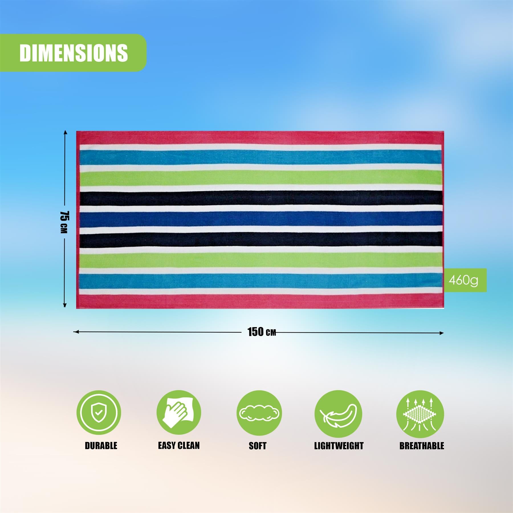 Large Velour Striped Beach Towel (Sanguine) by Geezy - The Magic Toy Shop