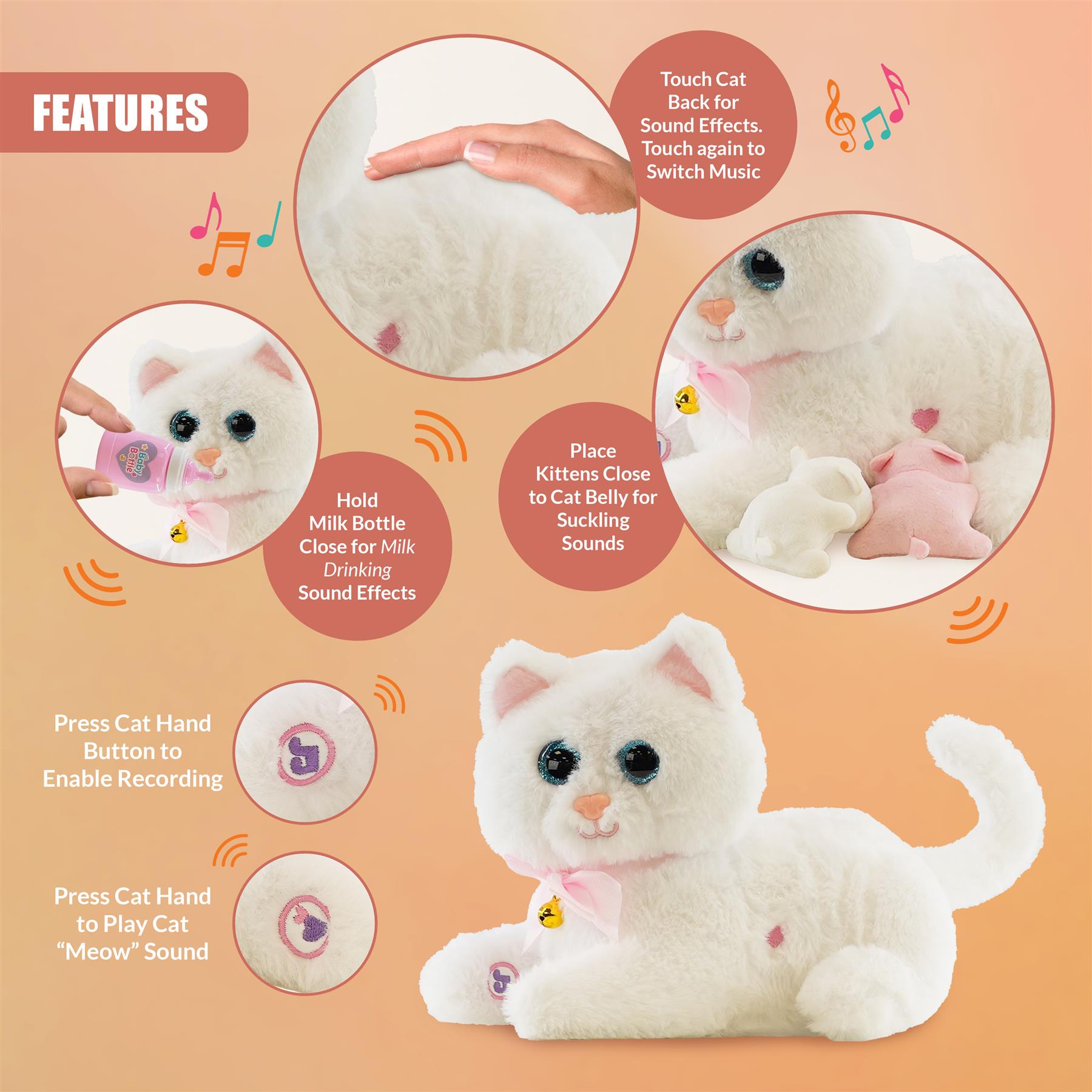 Interactive Plush Cat with 2 Kittens and Sounds by The Magic Toy Shop - The Magic Toy Shop