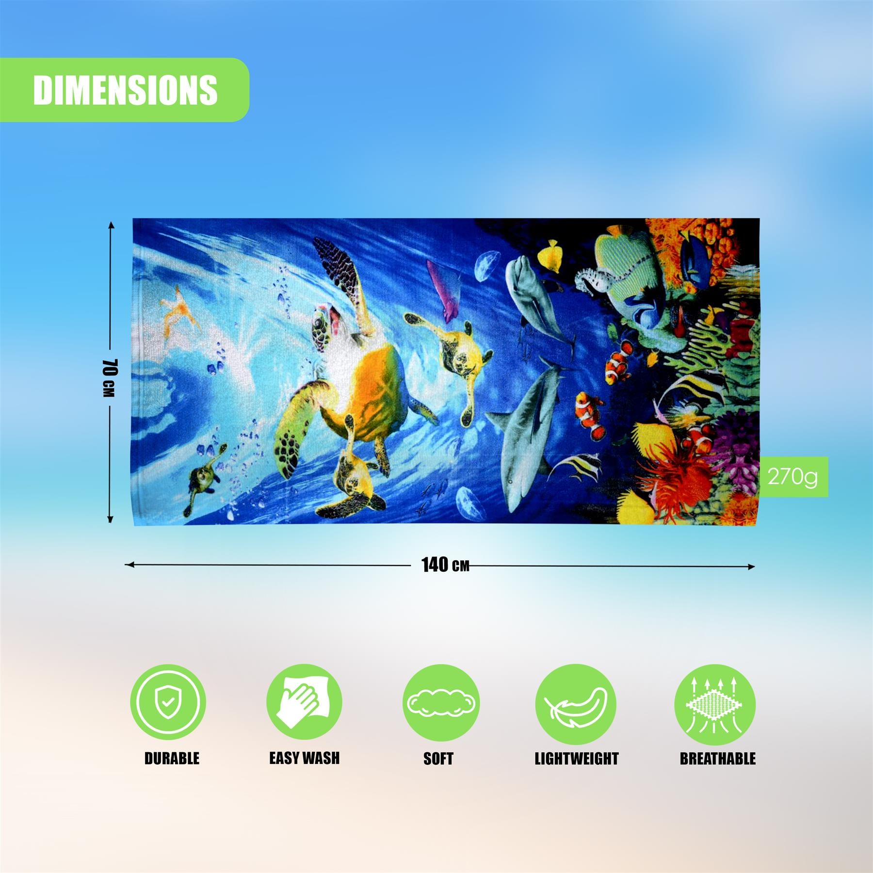 Ocean Turtles Design Large Towel by GEEZY - The Magic Toy Shop