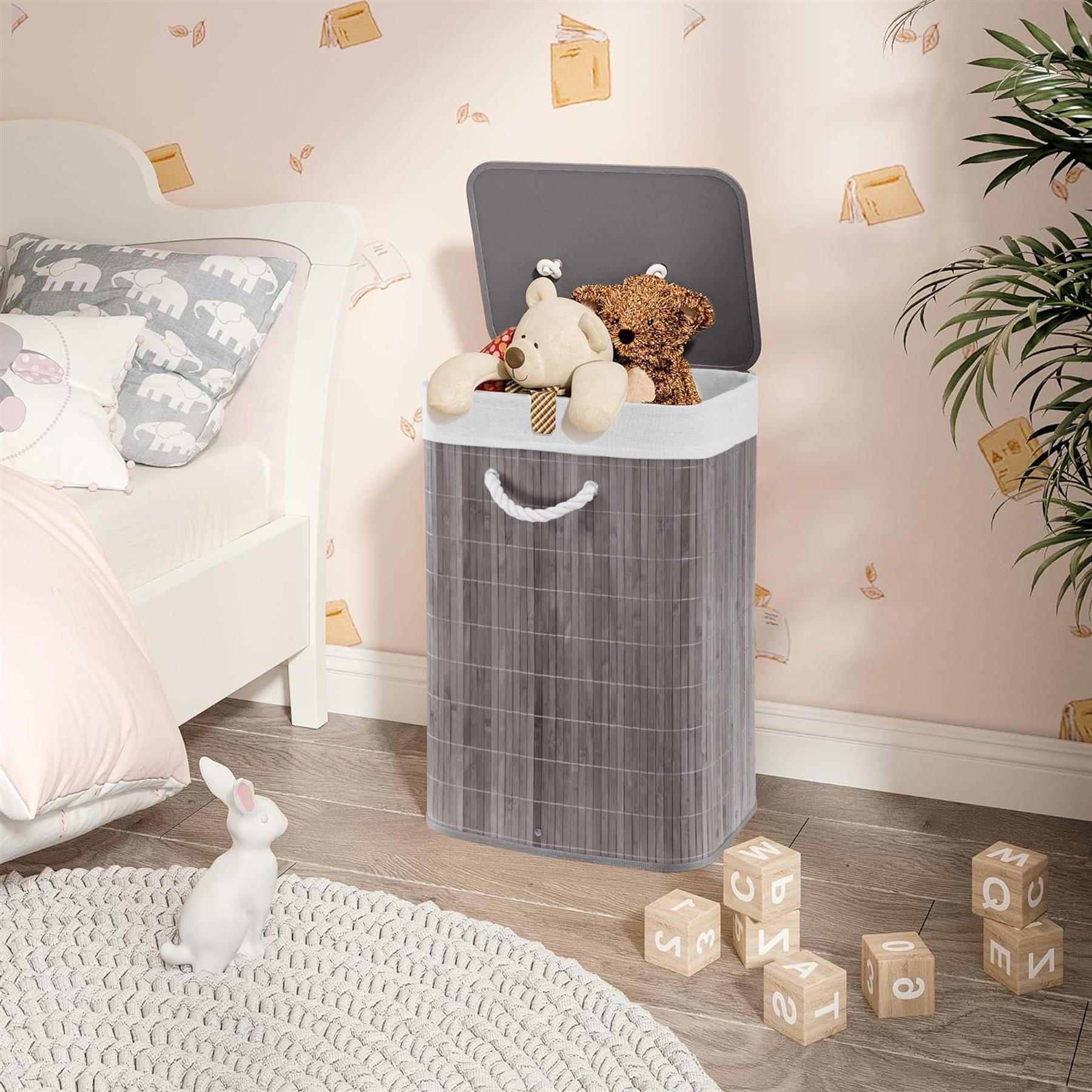 Grey Bamboo Laundry Hamper 72L