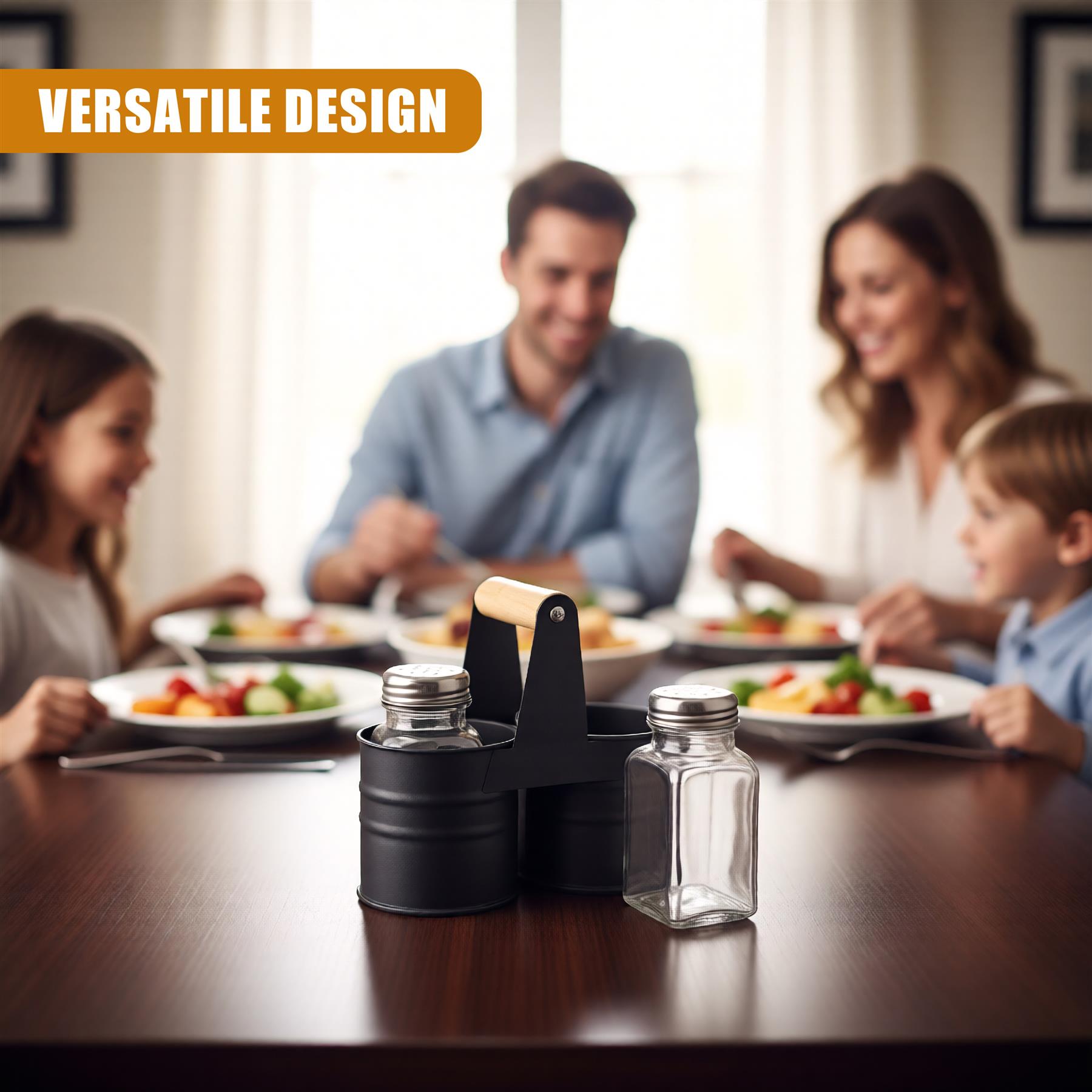 A versatile and convenient condiment server, ideal for dining tables and outdoor events. The server features multiple compartments for salt, pepper, and other condiments, a built-in tray for oil and vinegar, and a built-in salt and pepper mill. The design is made of high-quality materials, including stainless steel and wood, and is easy to clean and maintain. It is perfect for serving a variety of condiments and is a great addition to any table. - The Magic Toy Shop