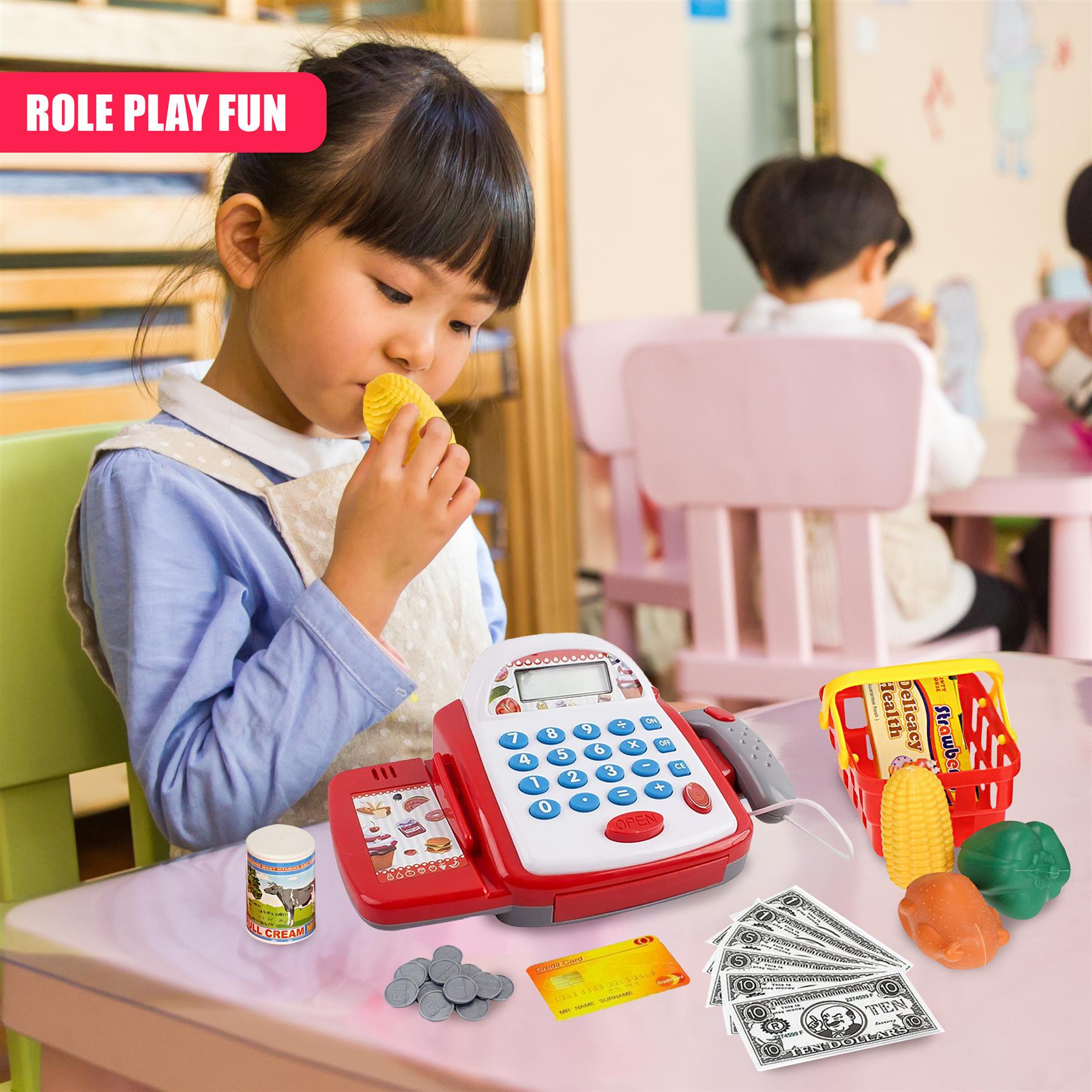 White & Red Cash Register Toy