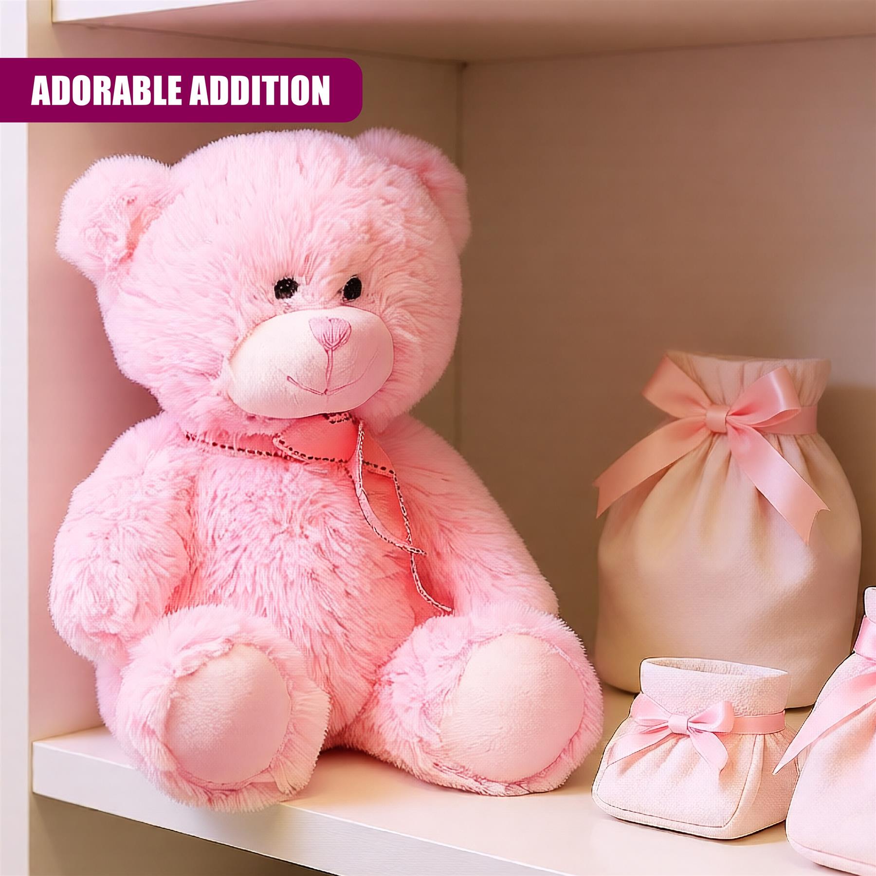 Plush Teddy Bear Pink Soft Toy with Ribbon