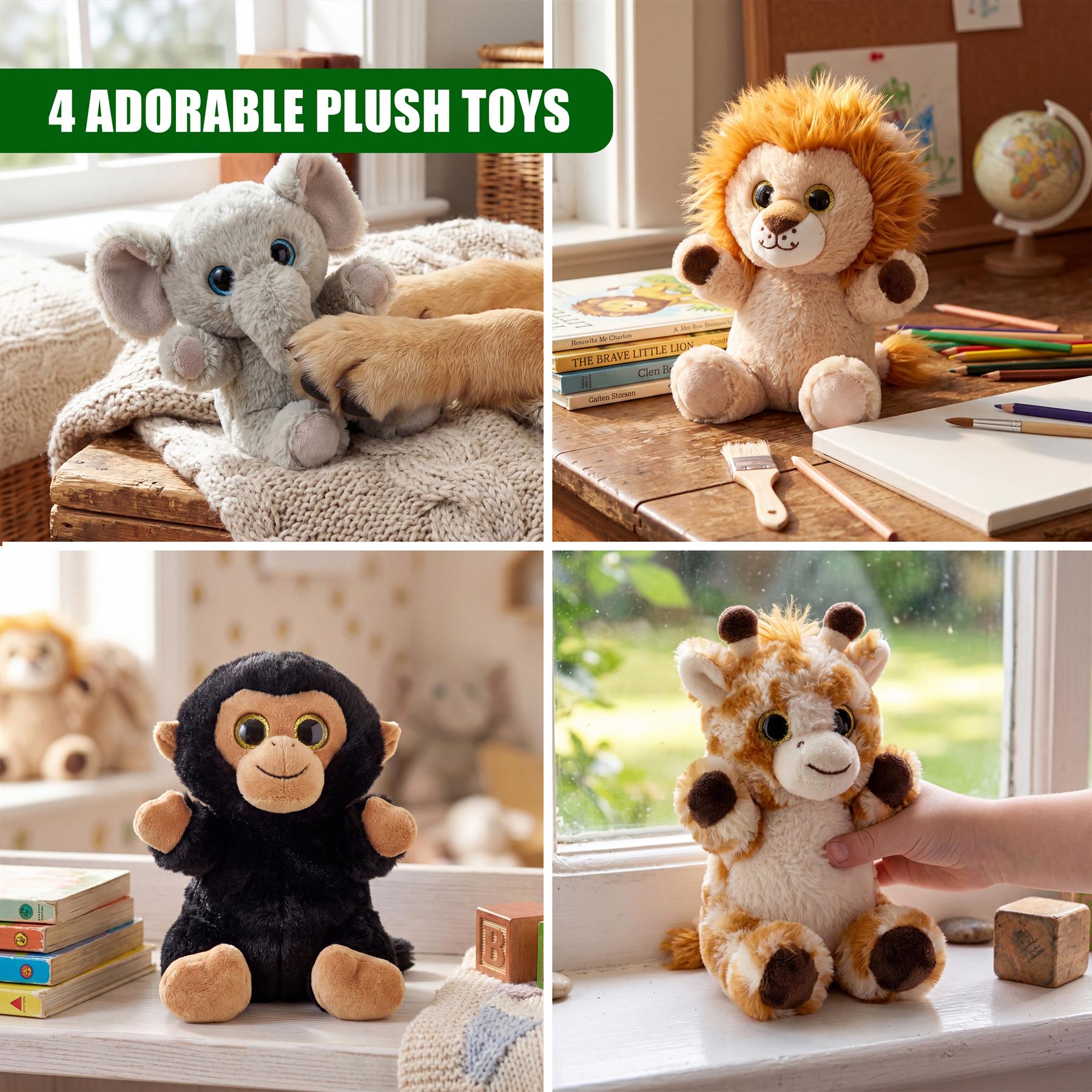 Set of 4 Wild Animal Soft Toys 6.5