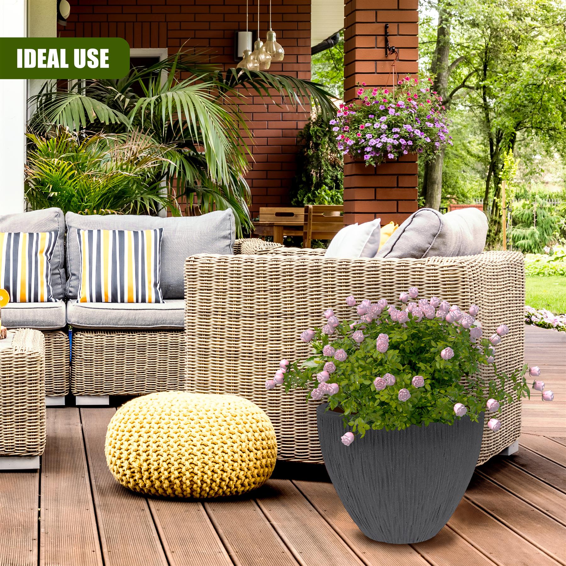 Large Anthracite Round Flower Pot 31 cm by GEEZY - The Magic Toy Shop