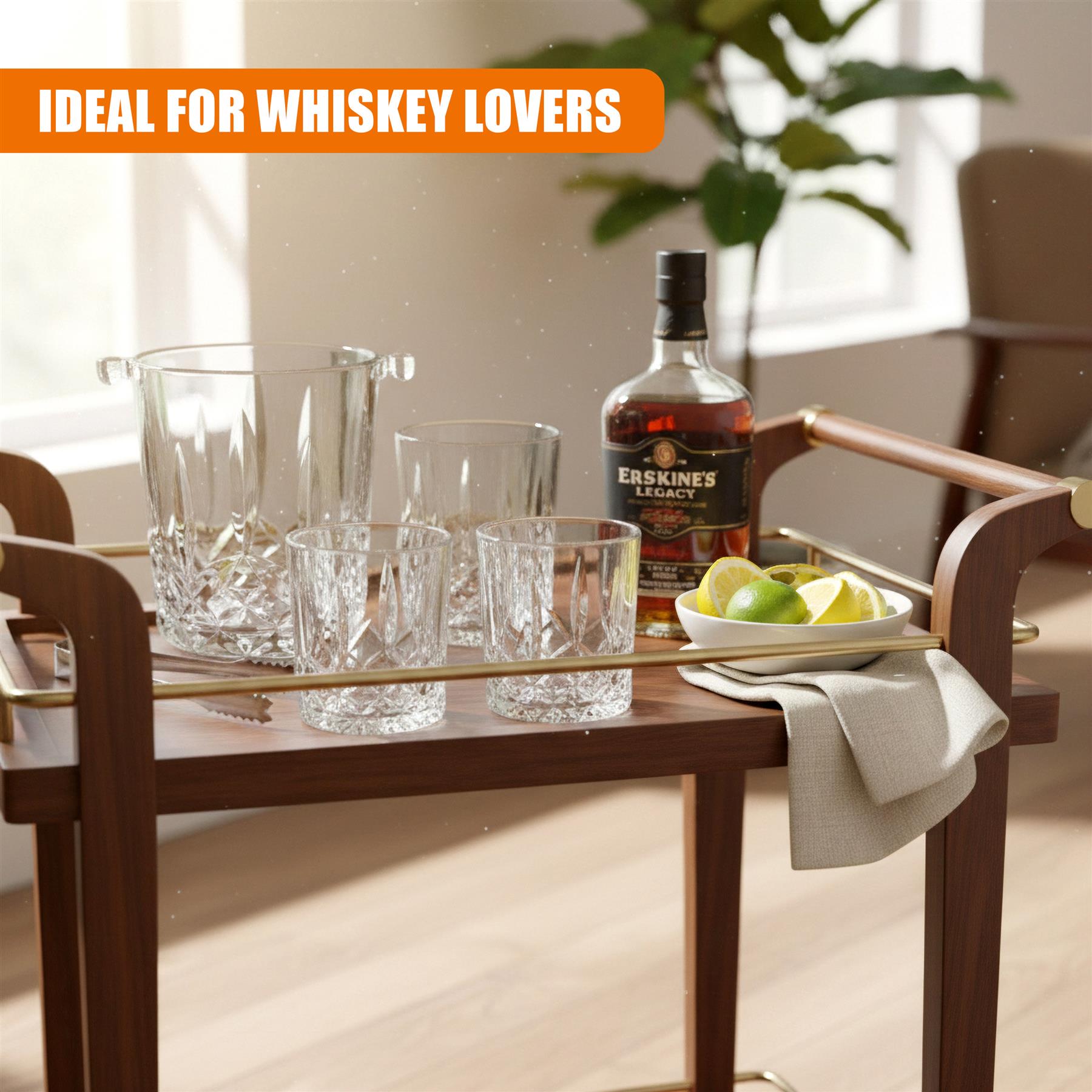Set of 4 Whiskey Glasses with Ice Bucket