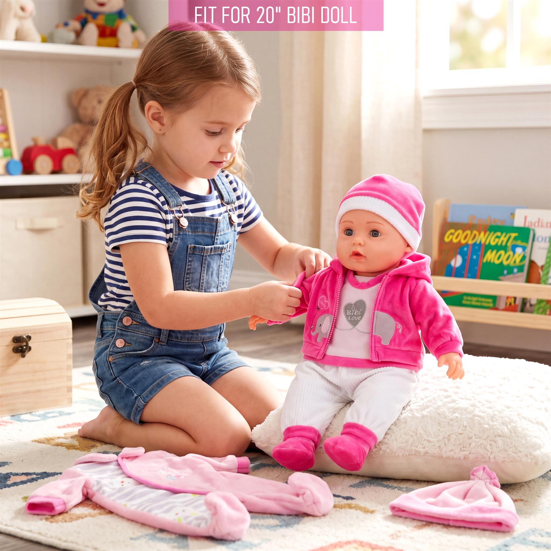 BiBi Outfits - Set of Two Doll Clothes (Pink Elephant & Pink) (50 cm / 20")