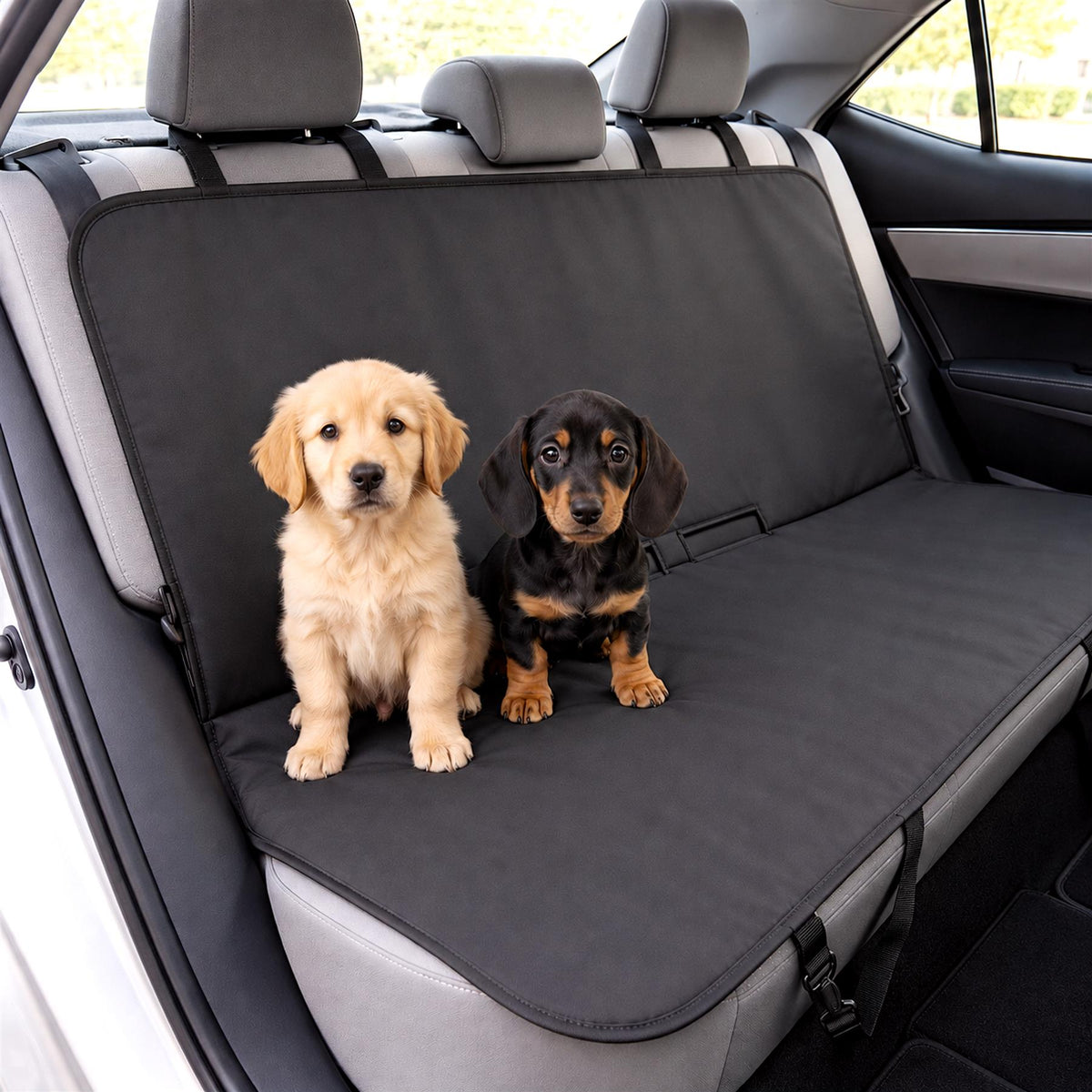 GEEZY Universal Dog Car Seat Cover protects your vehicle with two adorable puppies