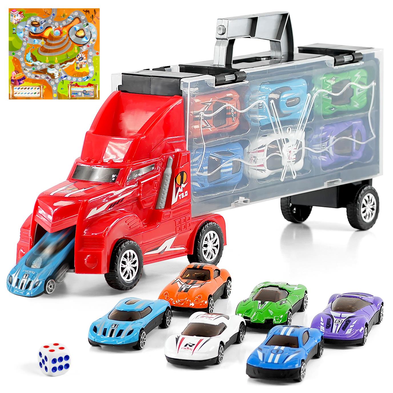 Kids Toy Truck Carrier & 6 Mini Cars Set by The Magic Toy Shop - The Magic Toy Shop