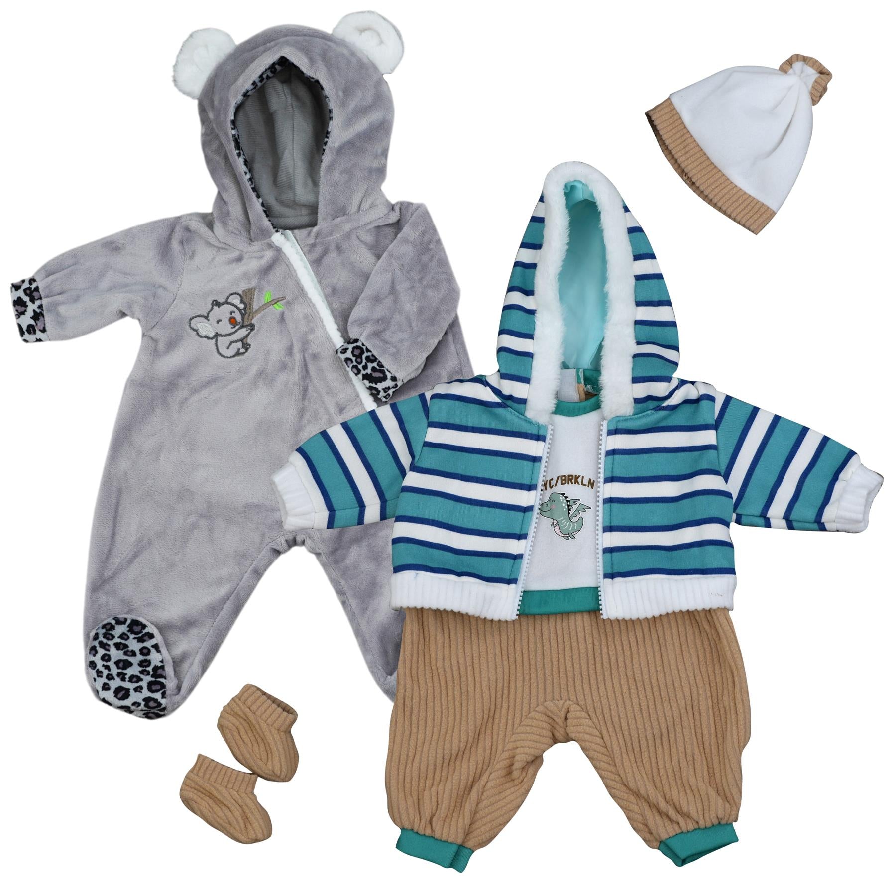 18” Boy Doll Grey and Stripy Clothes Set by BiBi Doll - The Magic Toy Shop