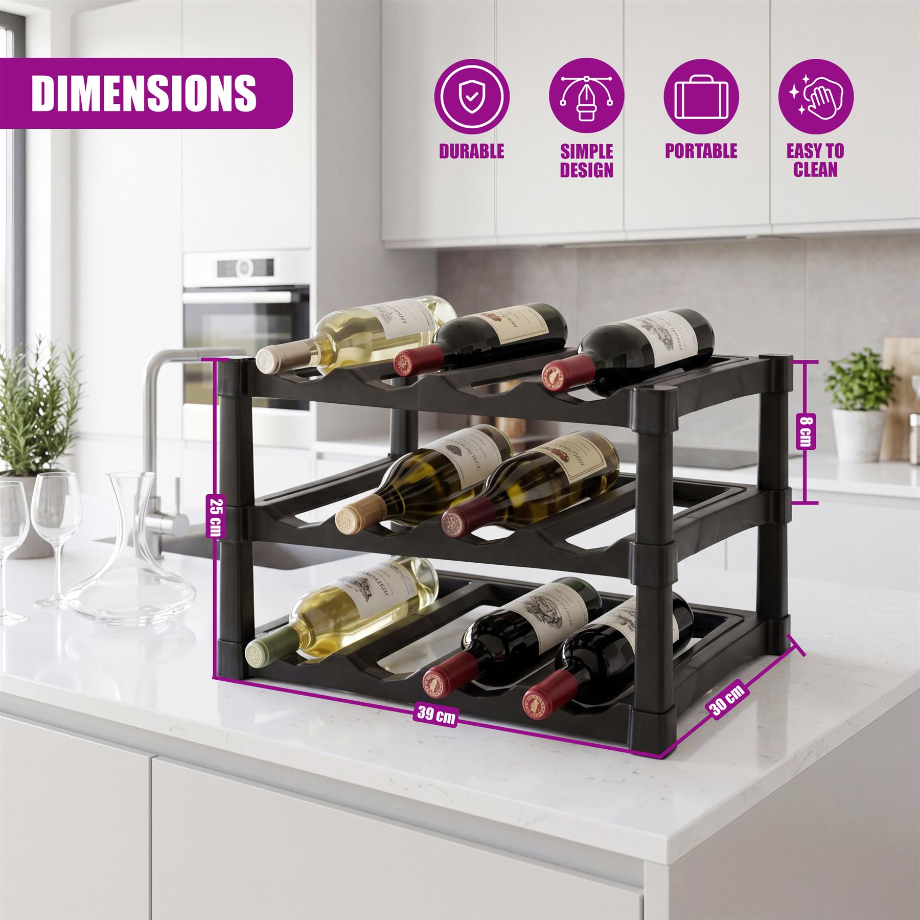 3 Tier Stackable 12 Bottle Wine Storage Rack