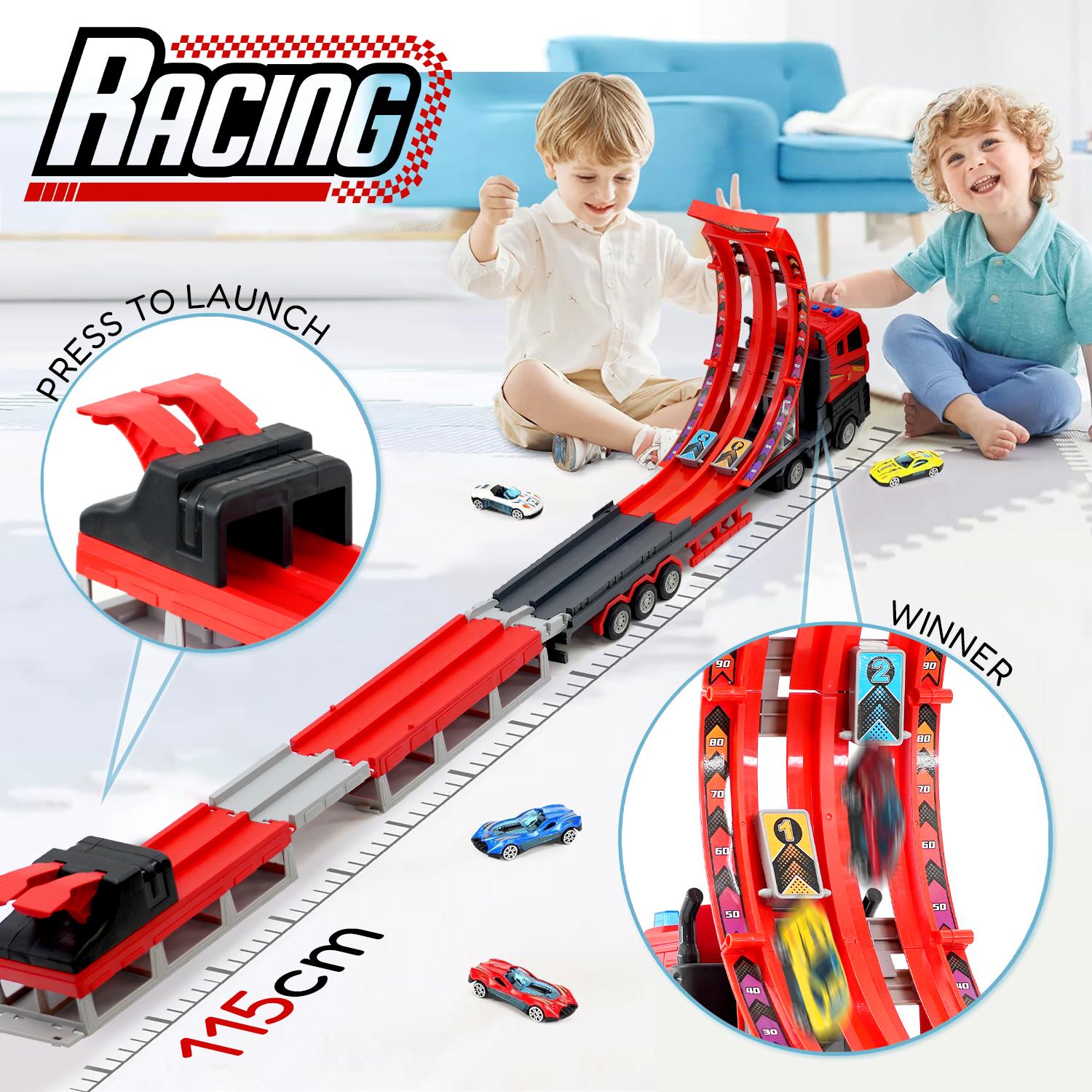 Transport Catapult Truck With Folding Race Track & 4 Cars by The Magic Toy Shop - The Magic Toy Shop