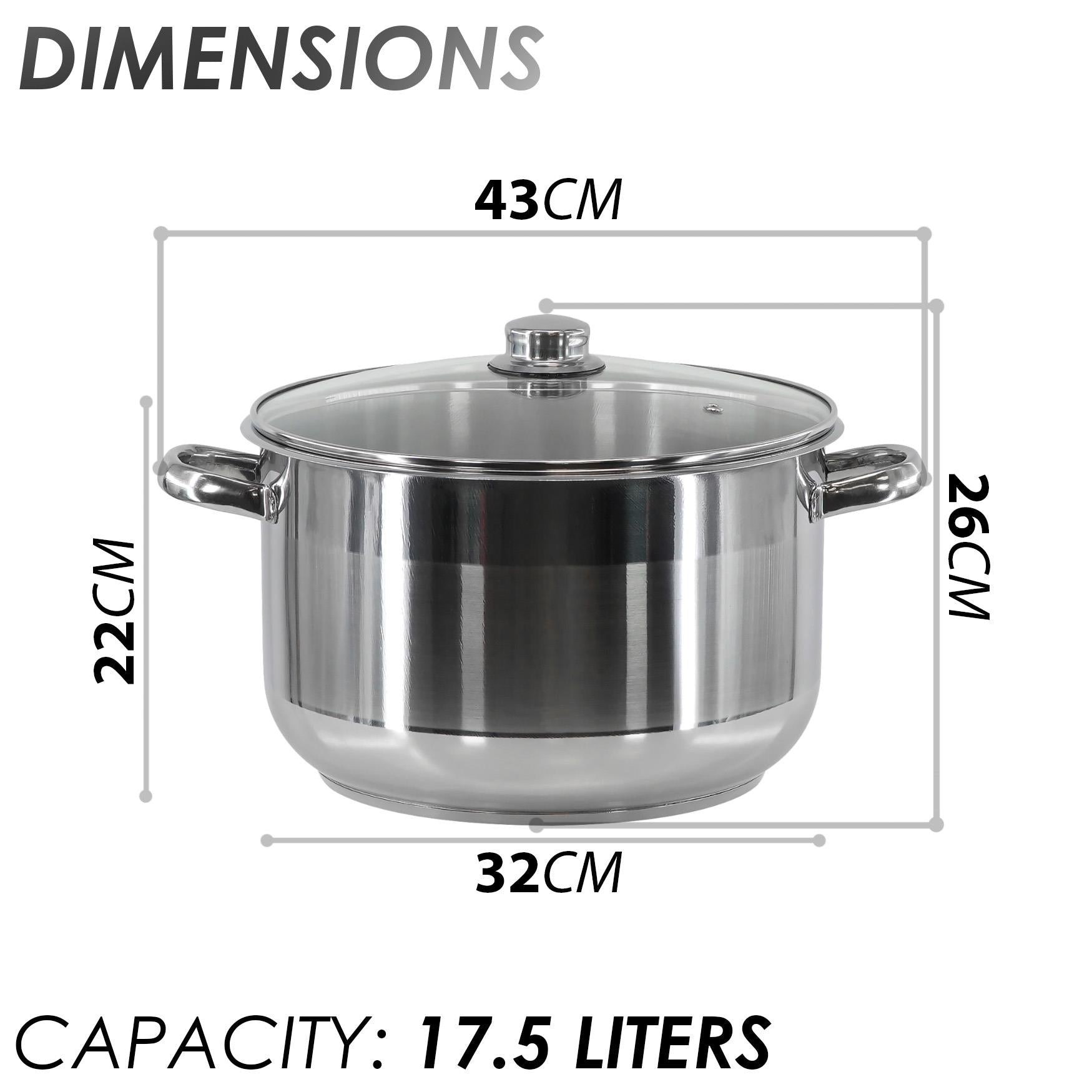 Induction Stockpot With Glass Lid - 17.5 ltr by GEEZY - The Magic Toy Shop