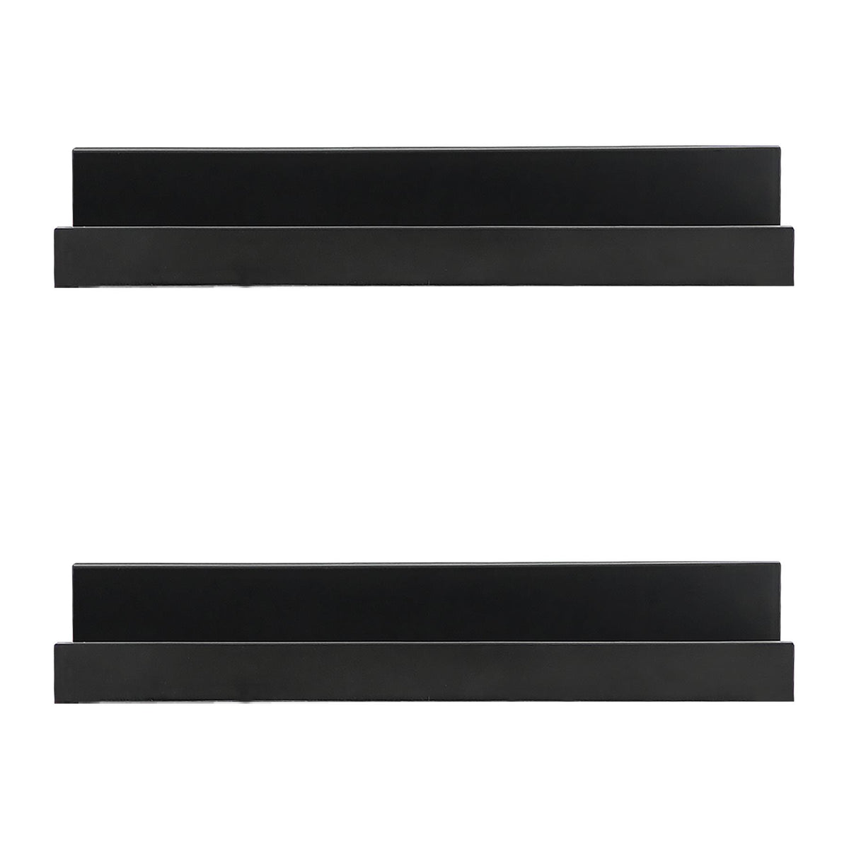 Two black floating shelves from GEEZY, set against a white background