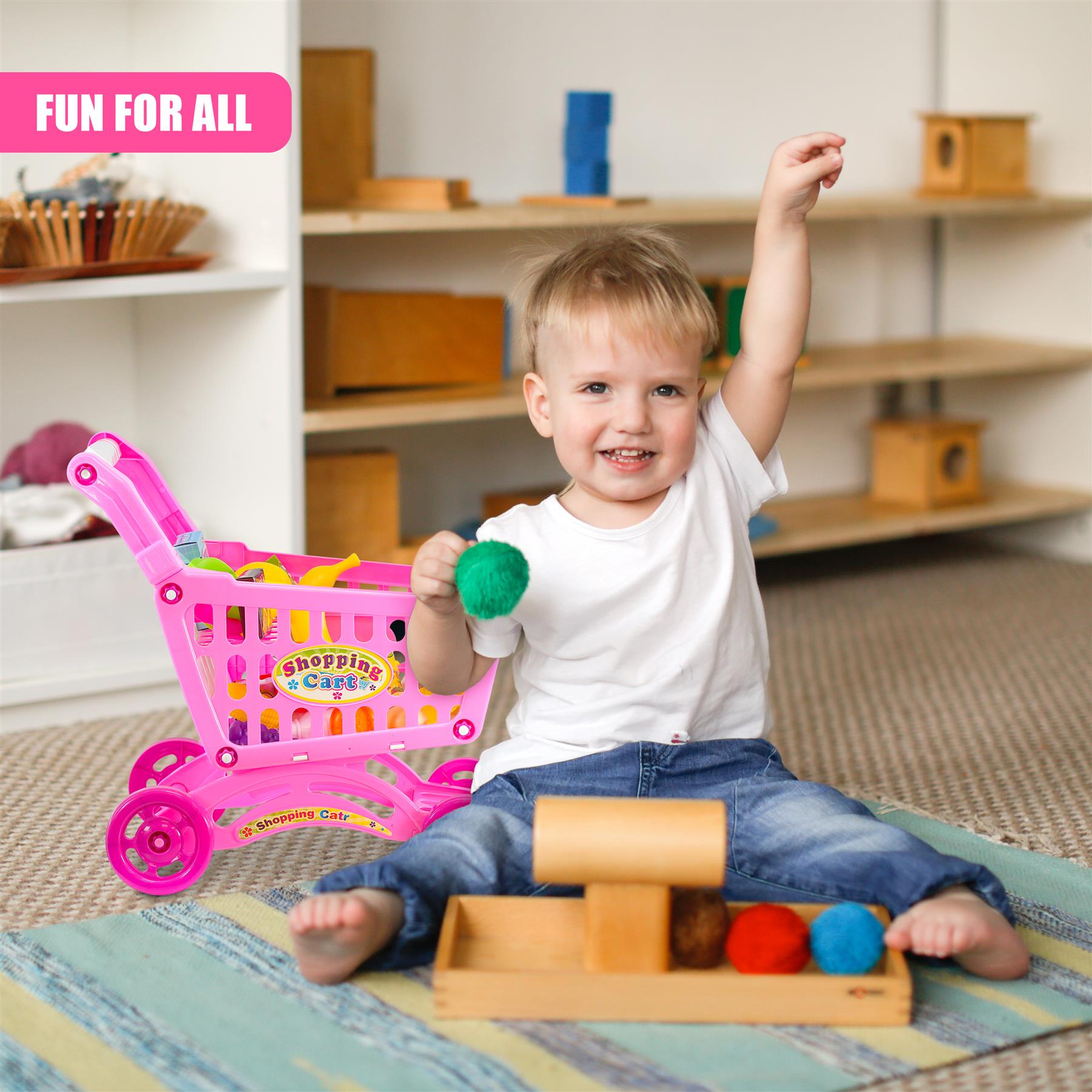 Pink Shopping Trolley Cart Play Food Set by The Magic Toy Shop - The Magic Toy Shop
