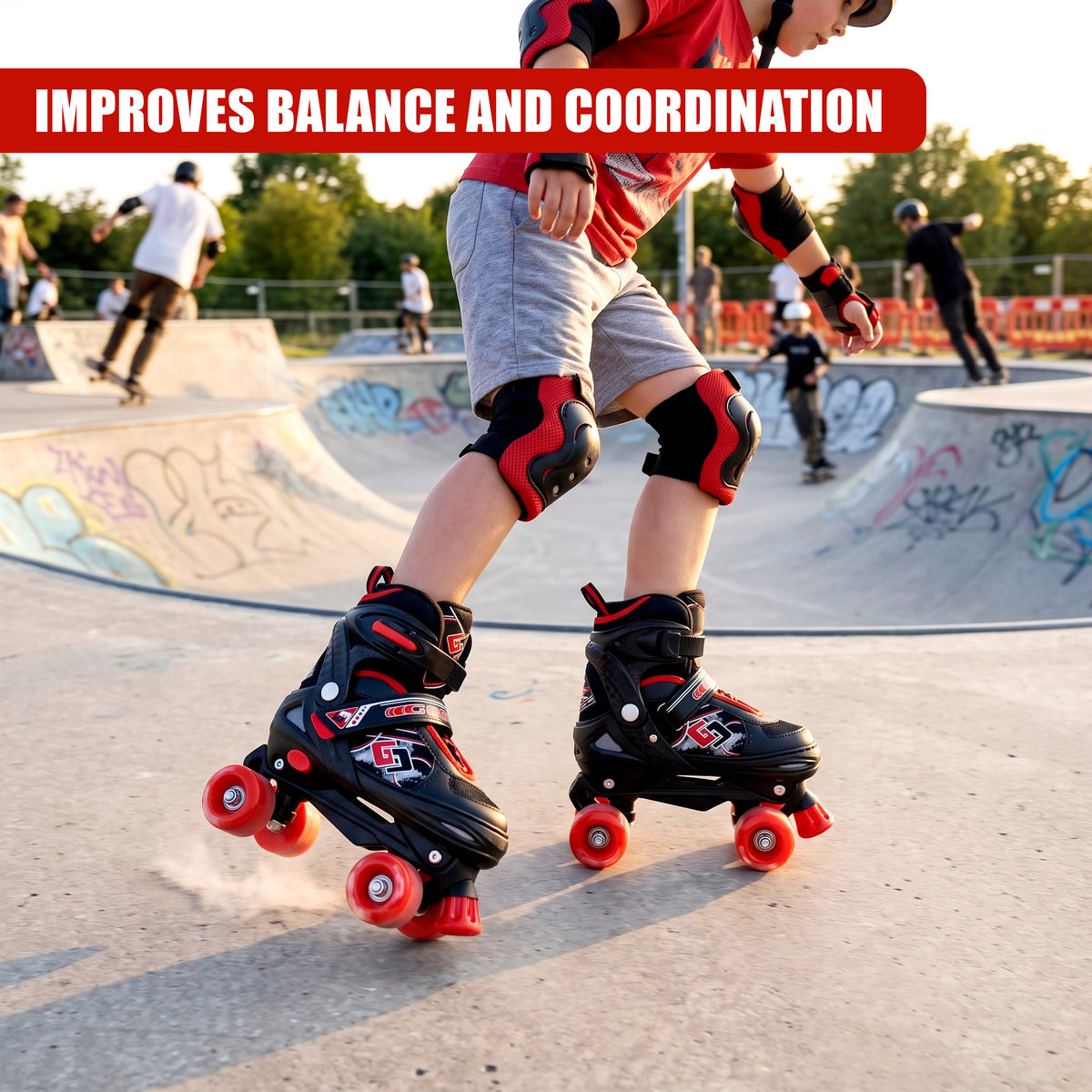 Black & Red Kids Adjustable Roller Skates