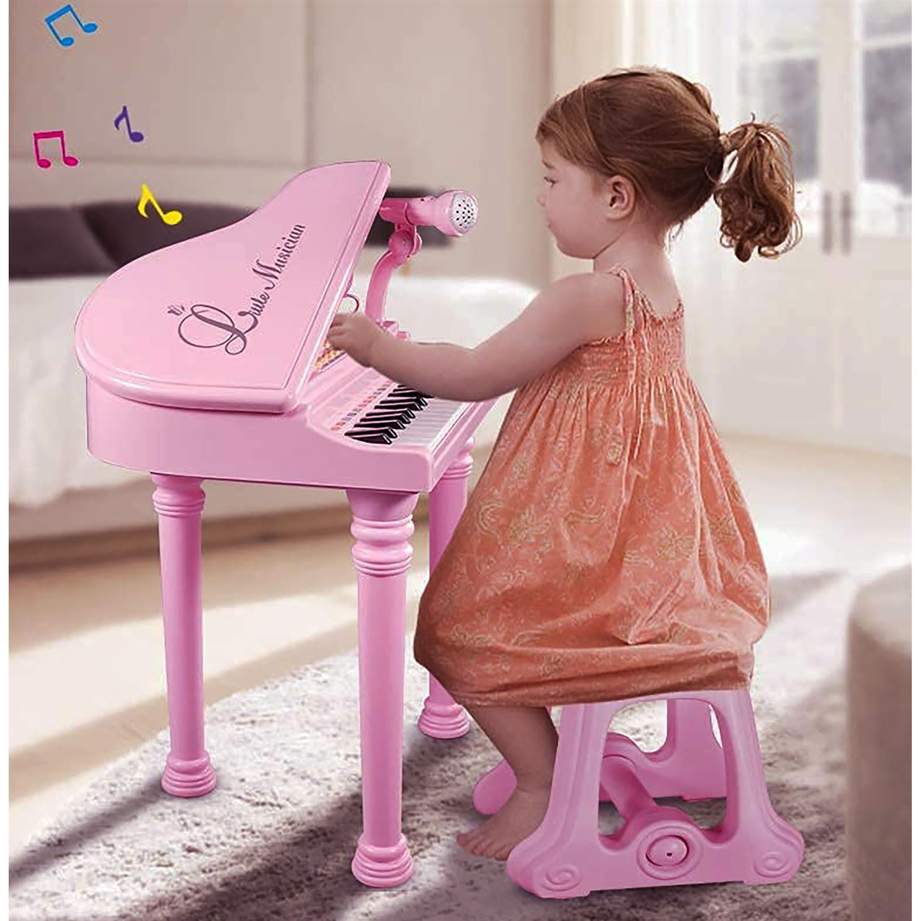 Pink Electronic Piano With Microphone and Stool by The Magic Toy Shop - The Magic Toy Shop