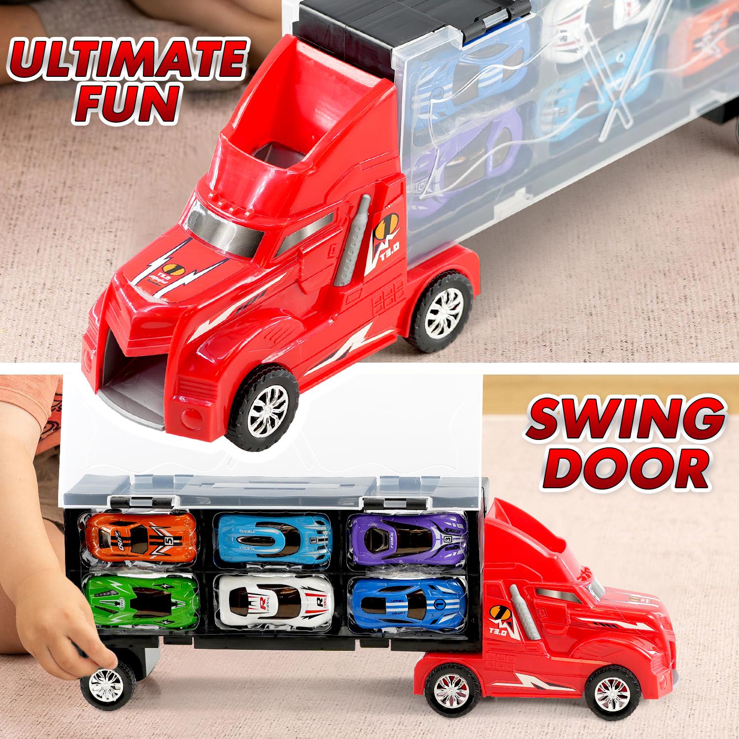 Kids Toy Truck Carrier & 6 Mini Cars Set by The Magic Toy Shop - The Magic Toy Shop