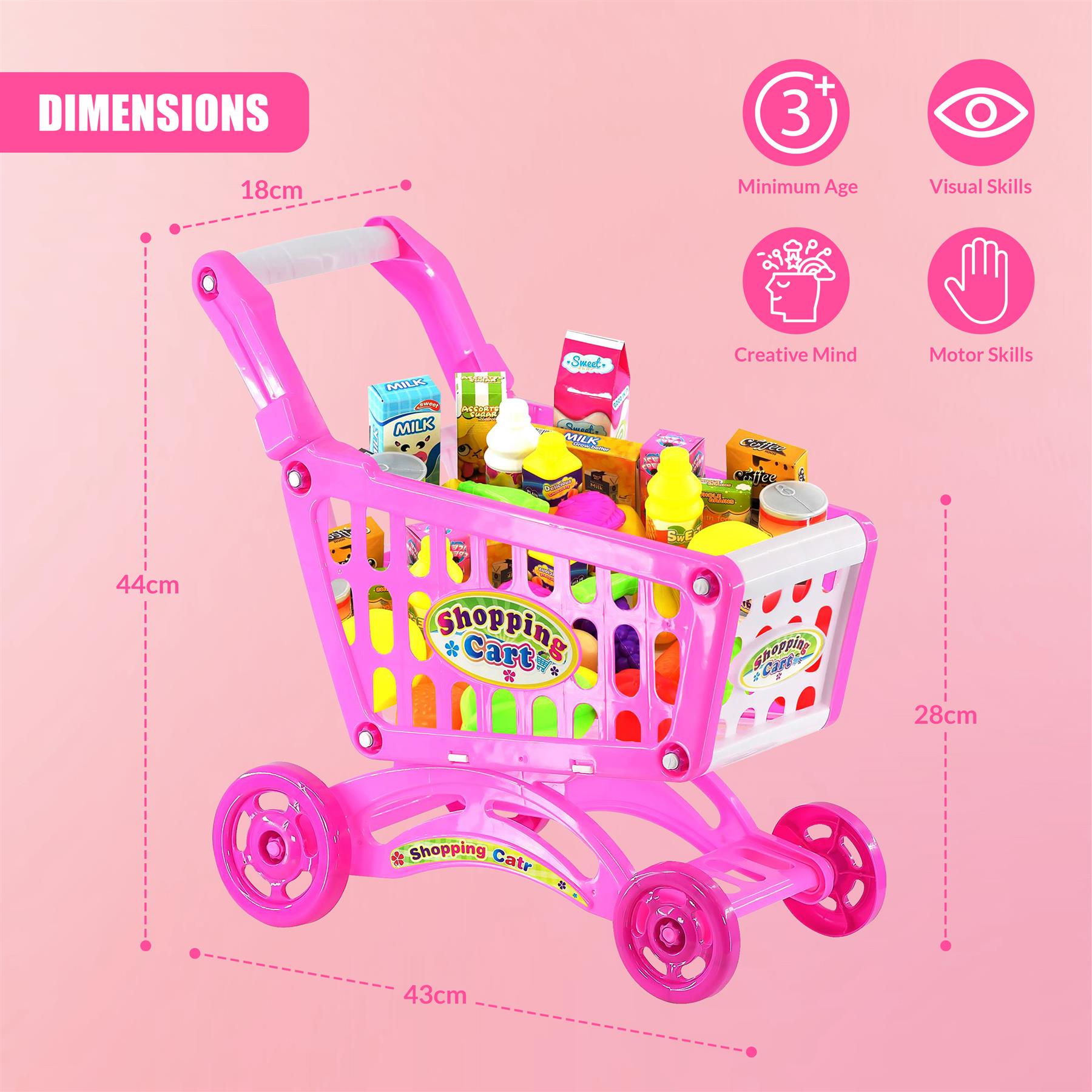 Pink Shopping Trolley Cart Play Food Set by The Magic Toy Shop - The Magic Toy Shop