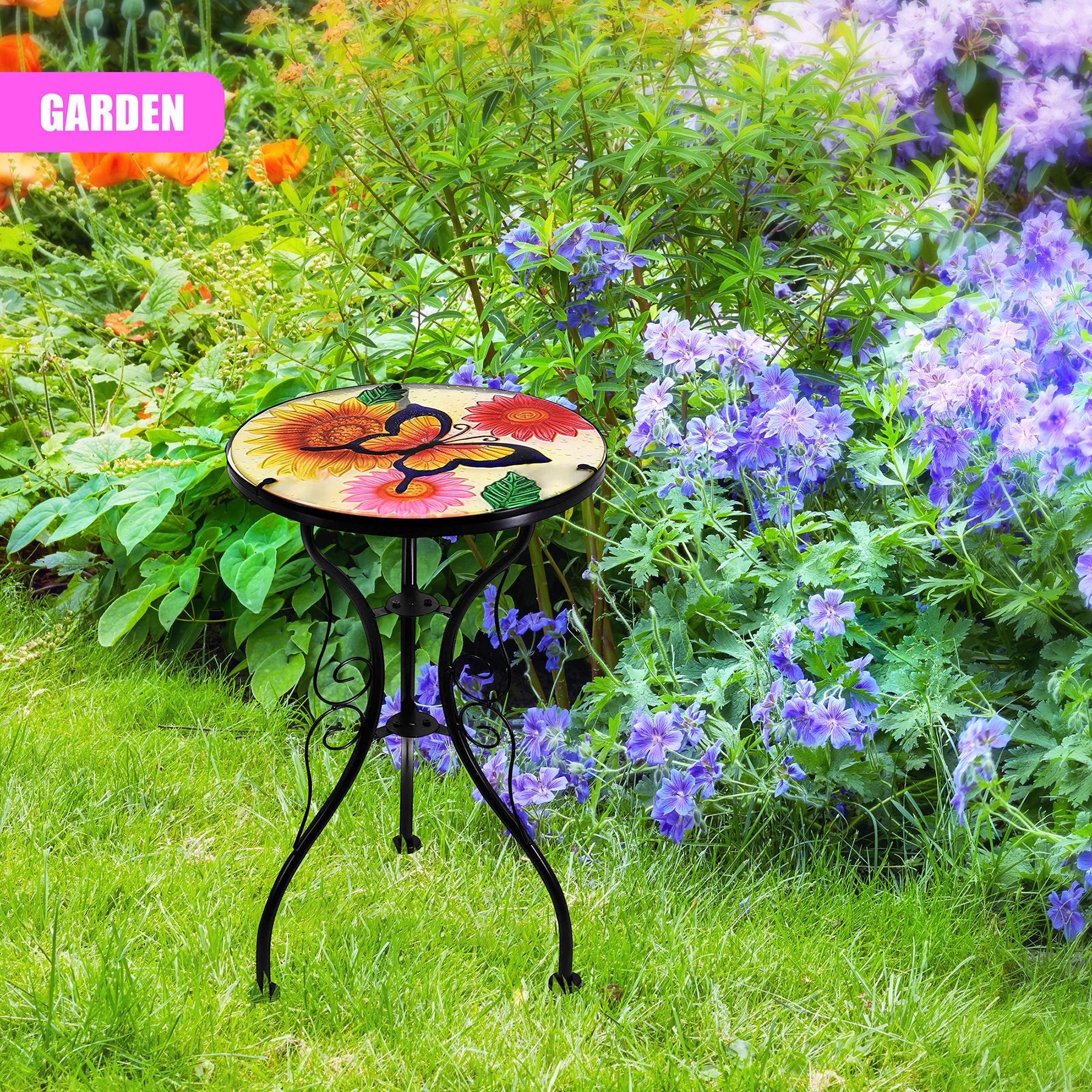 Round Side Garden Mosaic Table With Flowers and Butterfly Design by Geezy - The Magic Toy Shop