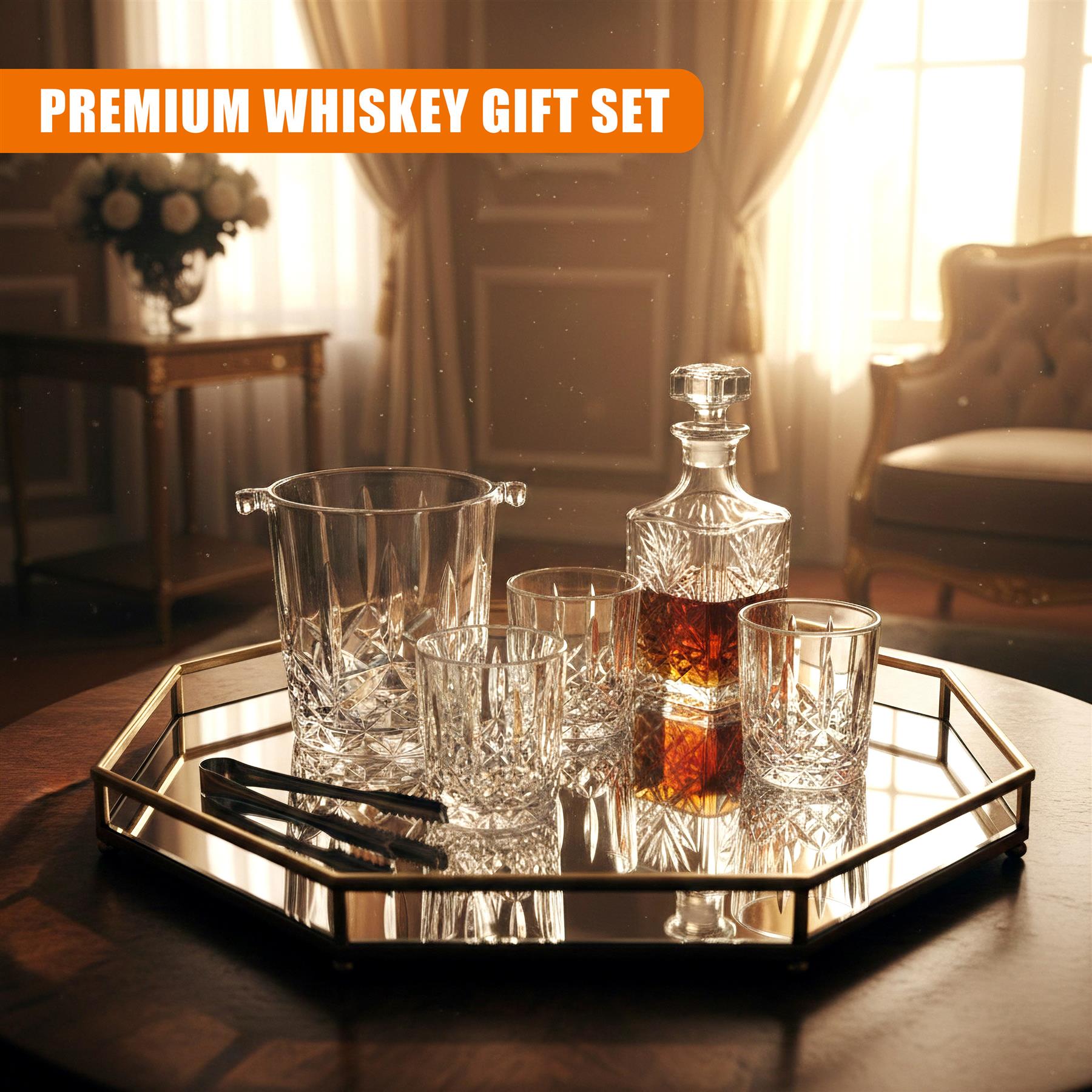Set of 4 Whiskey Glasses with Ice Bucket