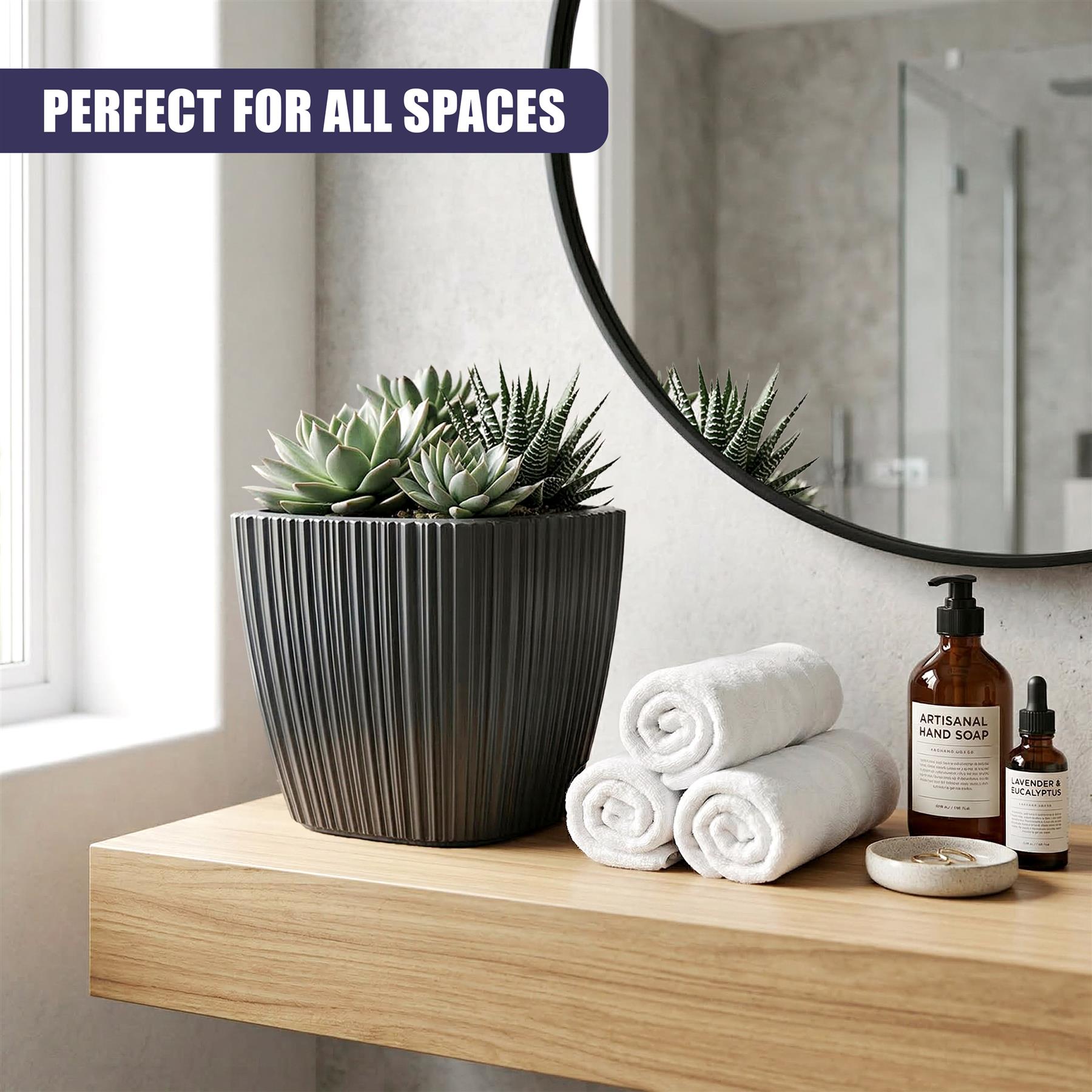 Black Plant Pot with Insert, 29 cm