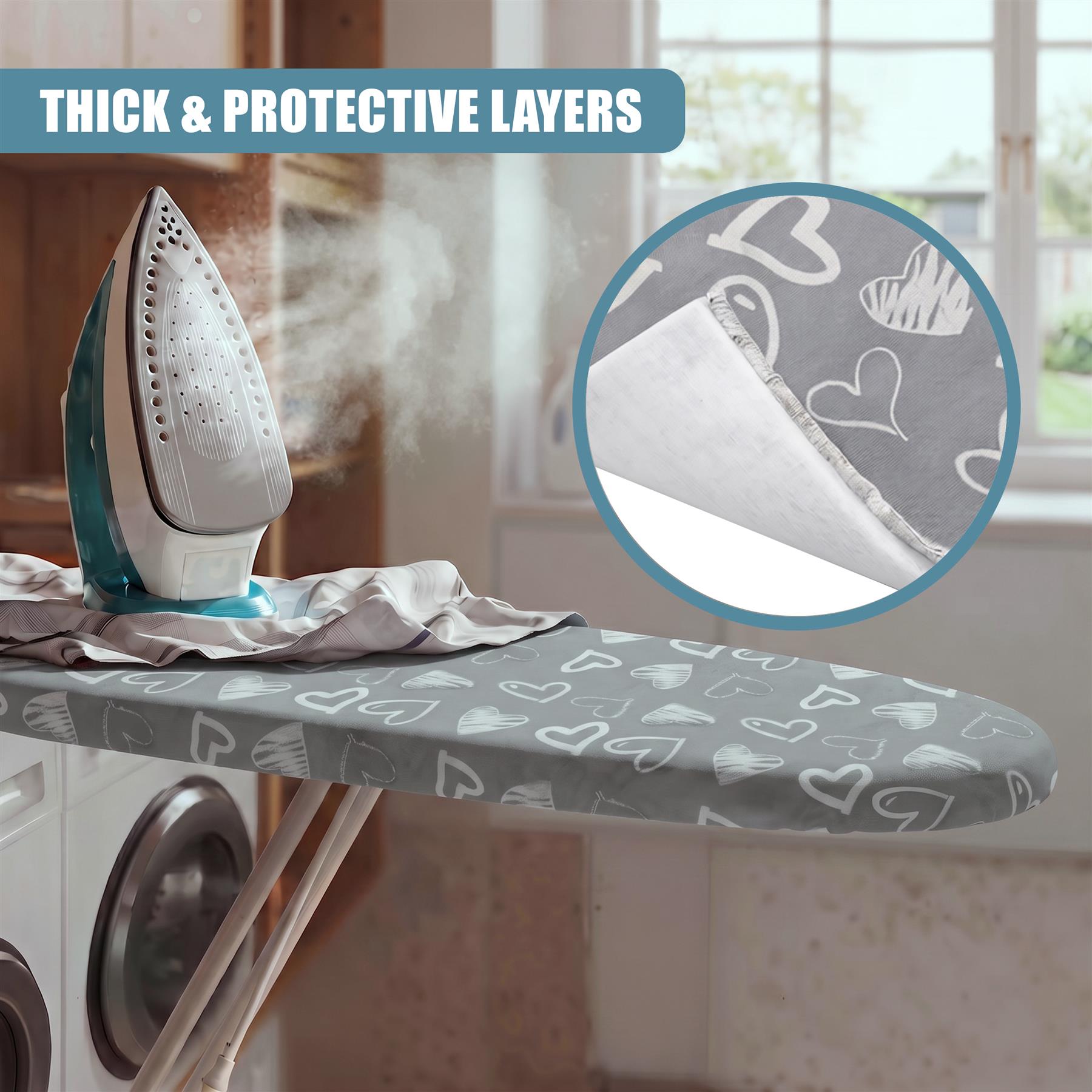 Grey Heart Ironing Board Cover (122 x 38 cm)