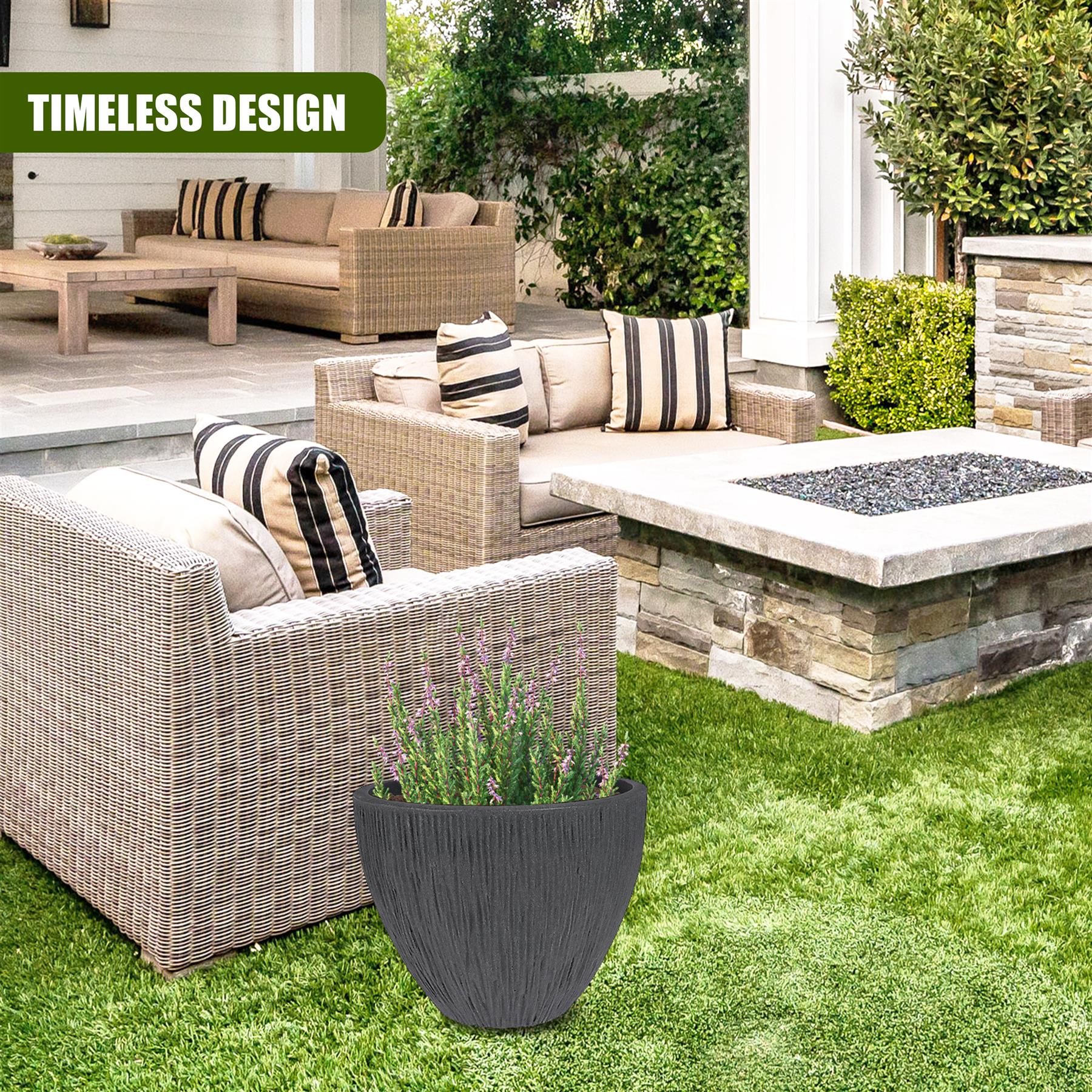 Large Anthracite Round Flower Pot 31 cm by GEEZY - The Magic Toy Shop