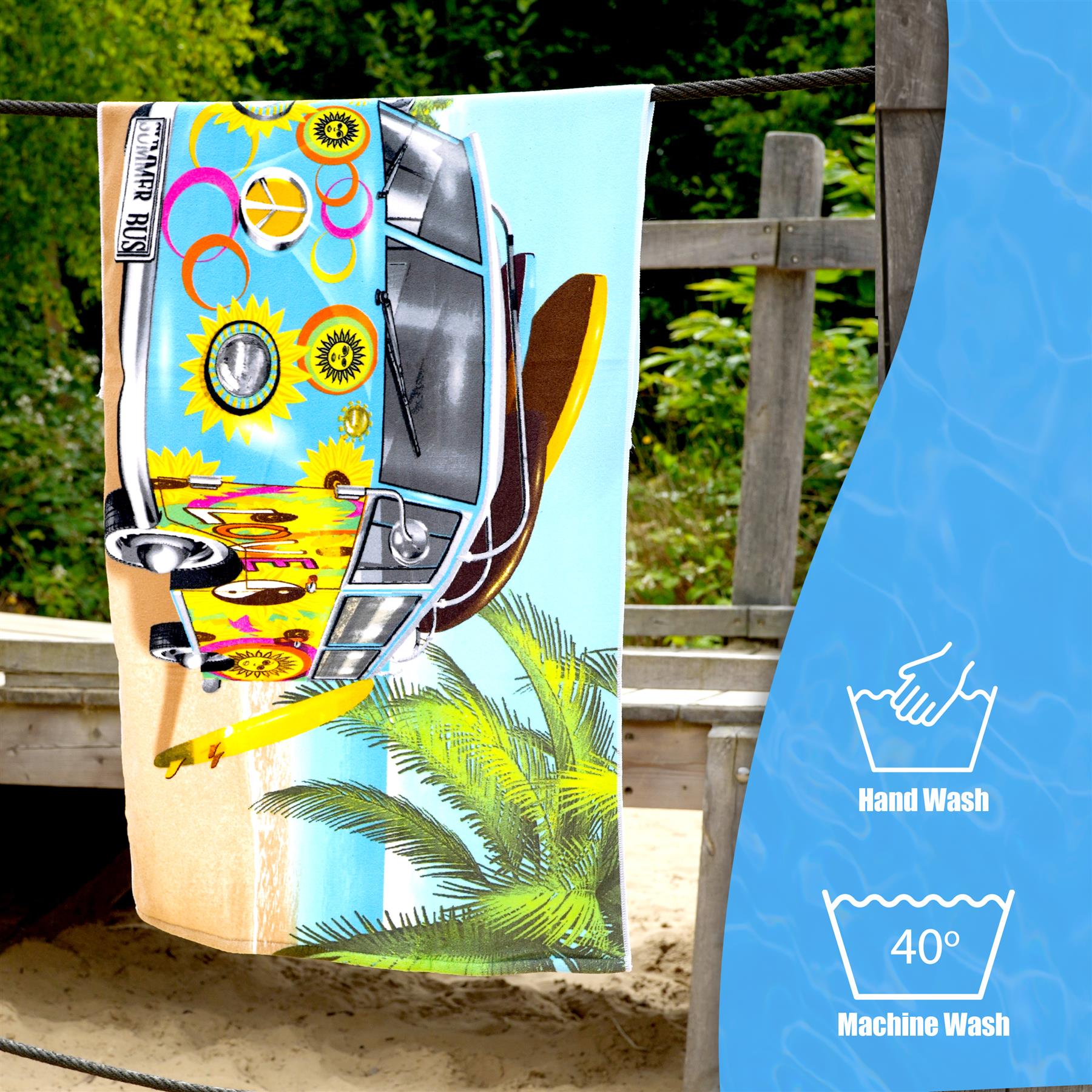 Blue Summer Bus Design Large Towel by Geezy - The Magic Toy Shop