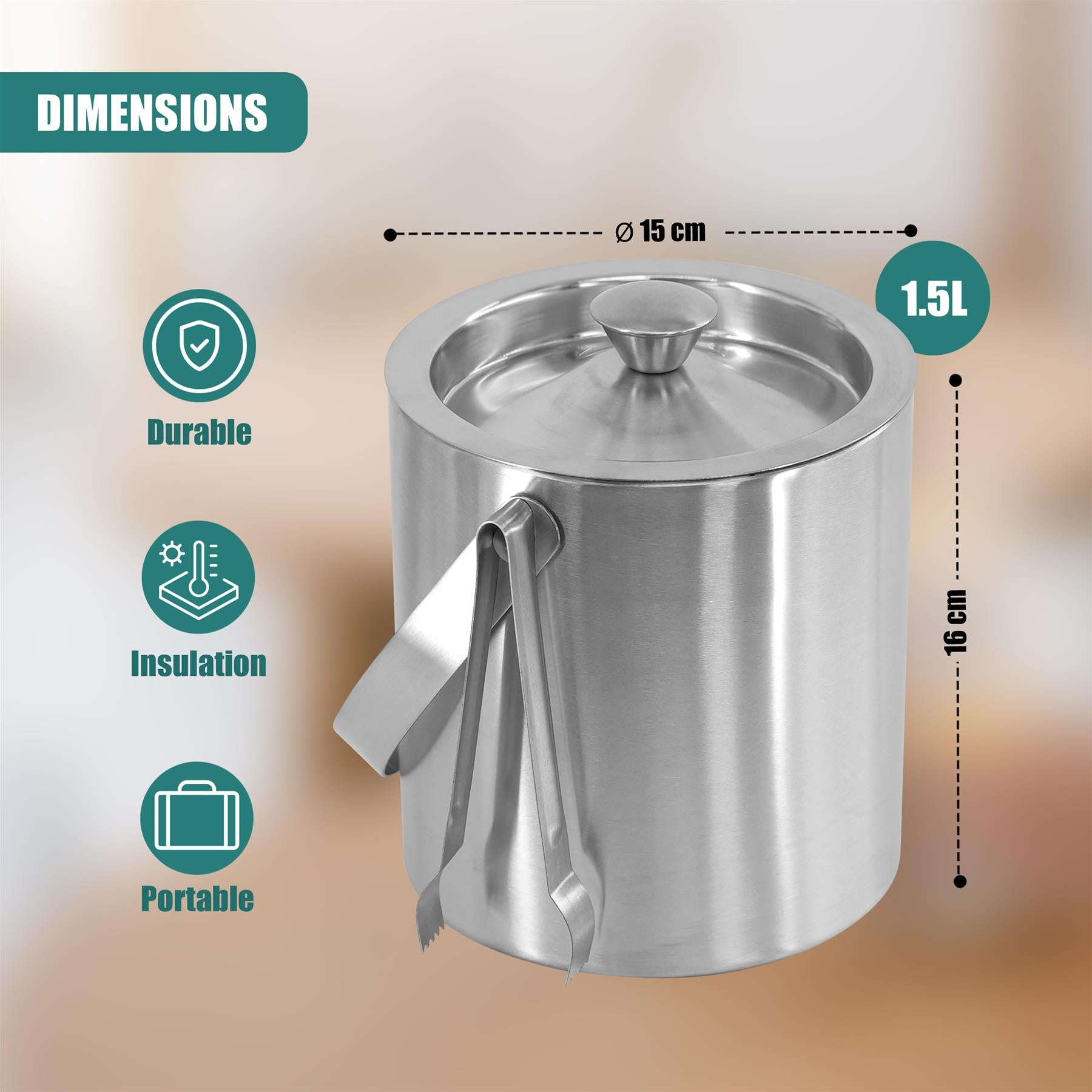 Stainless Steel Ice Bucket With Lid And Ice Tongs by Geezy - The Magic Toy Shop