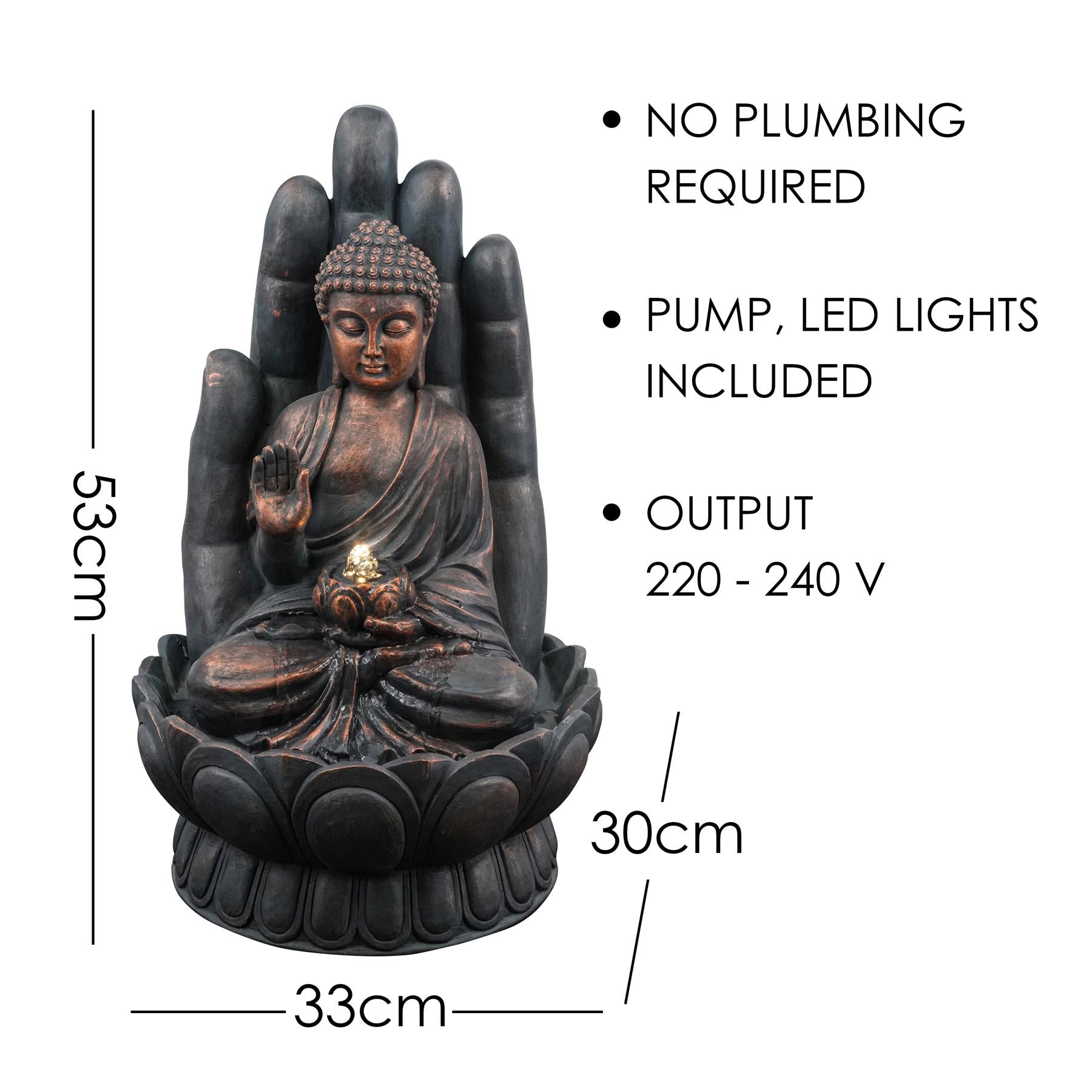Palm Buddha Water Feature Outdoor With LED by GEEZY - The Magic Toy Shop