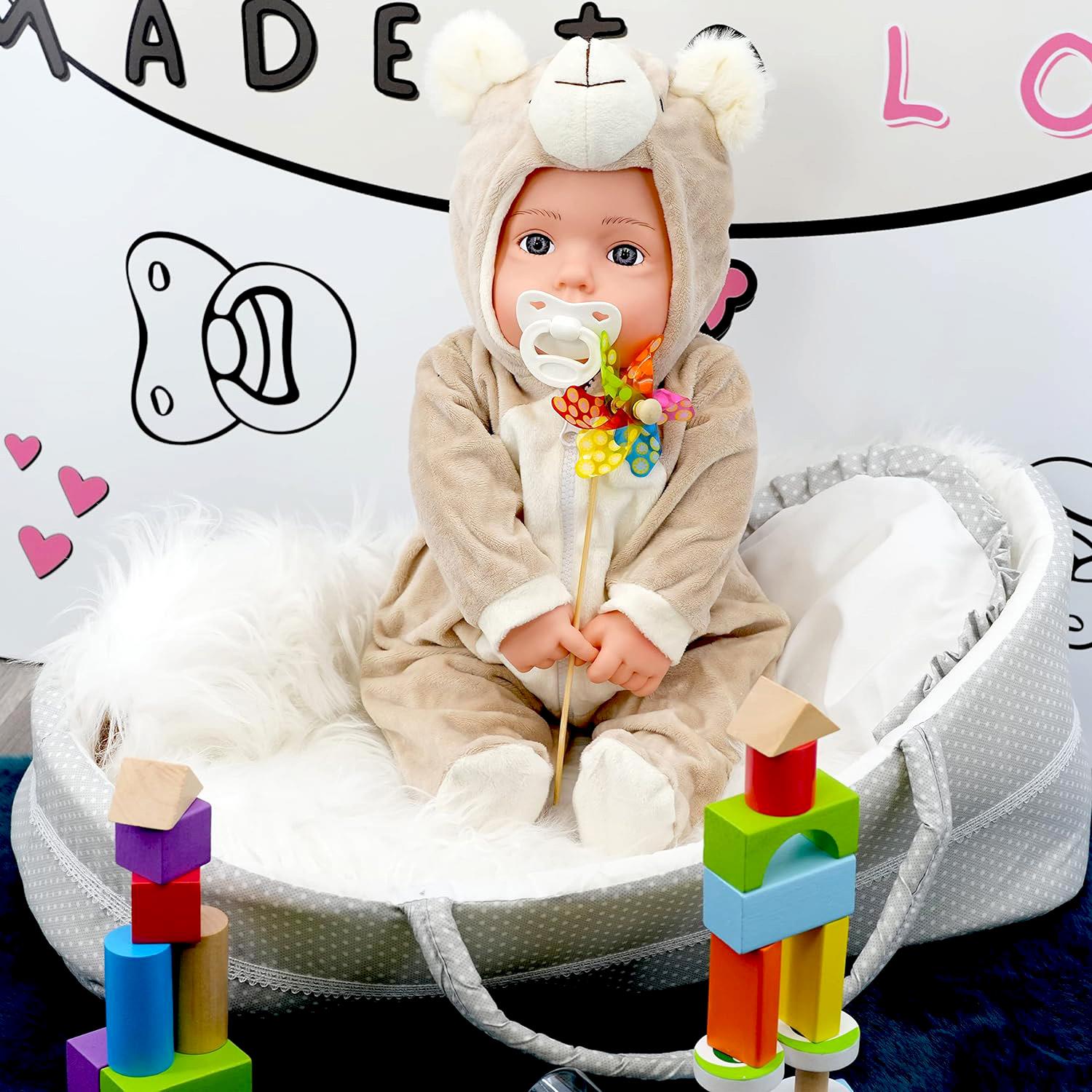 20“ Grey Baby Dolls Carry Cot Bed with Pillow & Carry Handles by BiBi Doll - The Magic Toy Shop