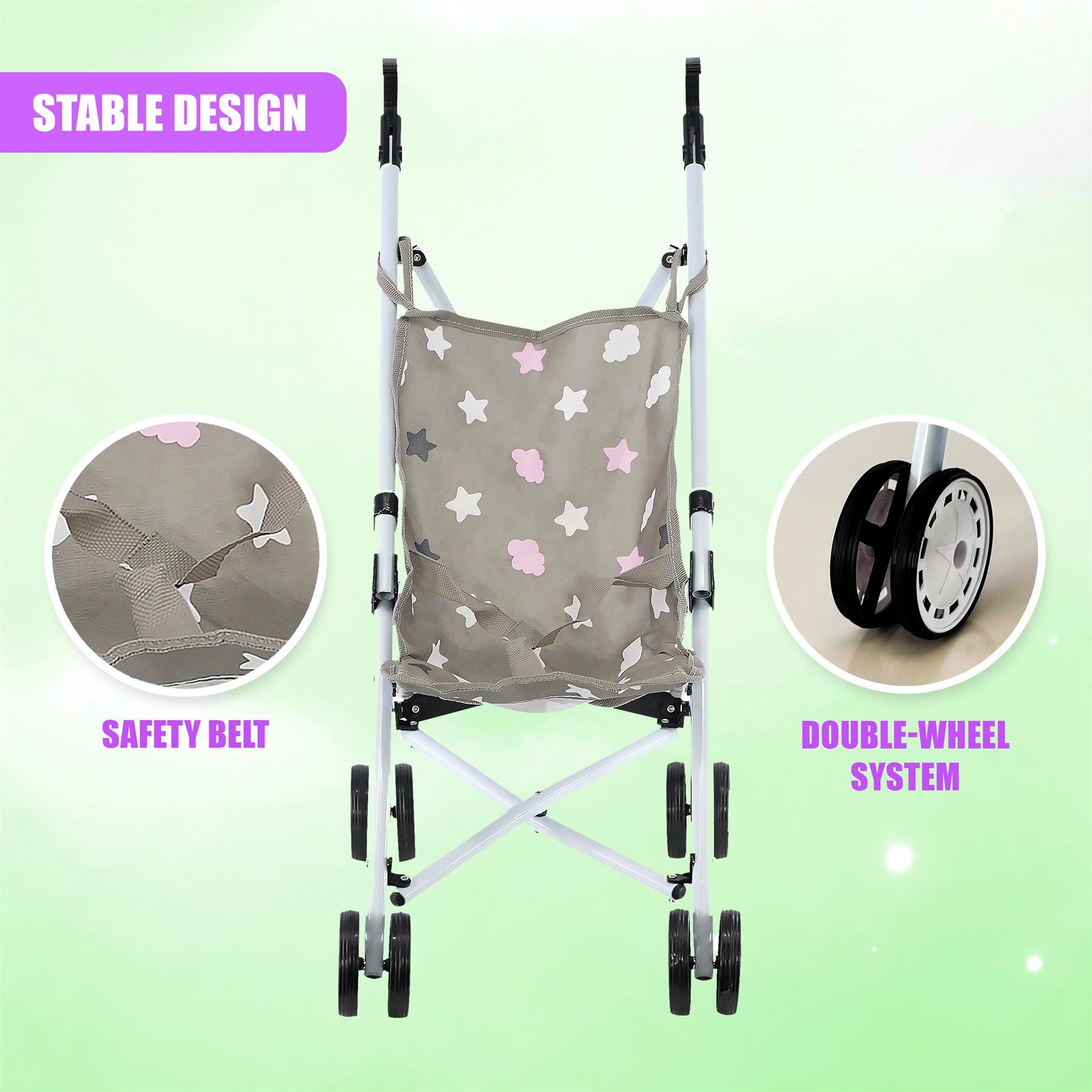 Stars Baby Doll Foldable Stroller by BiBi Doll - The Magic Toy Shop