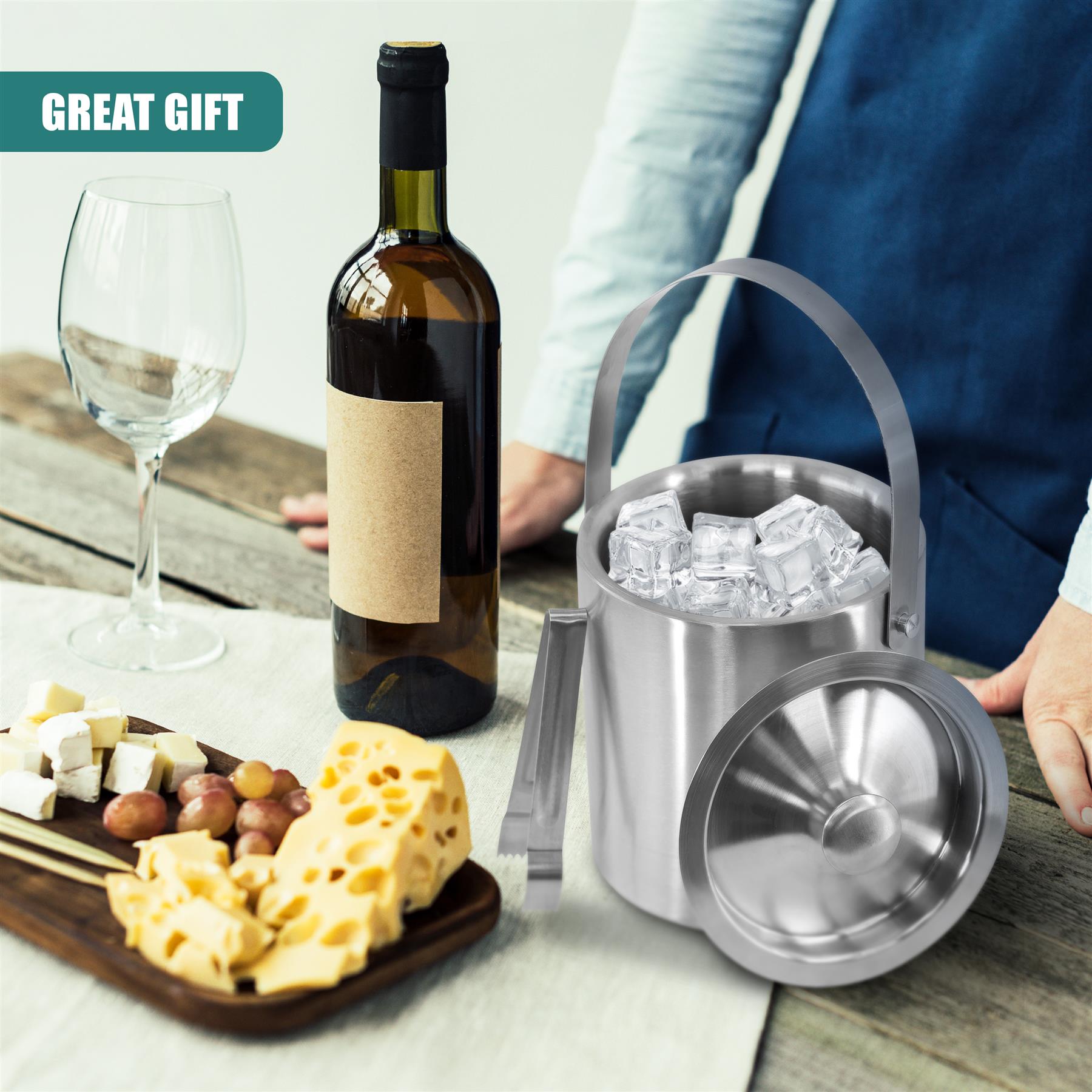 Stainless Steel Ice Bucket With Lid And Ice Tongs by Geezy - The Magic Toy Shop