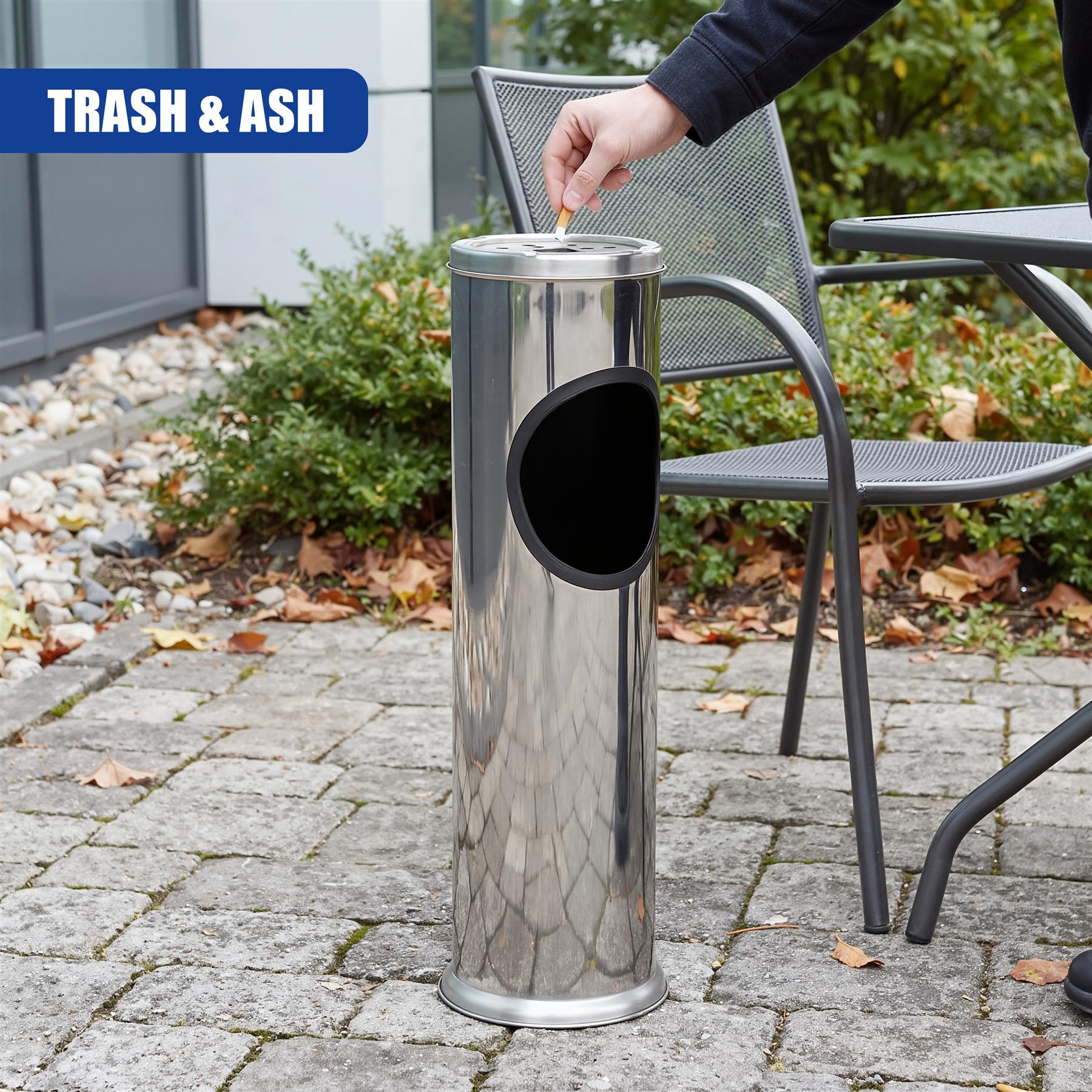 Free Standing Stainless Steel Outdoor Ashtray with Bin