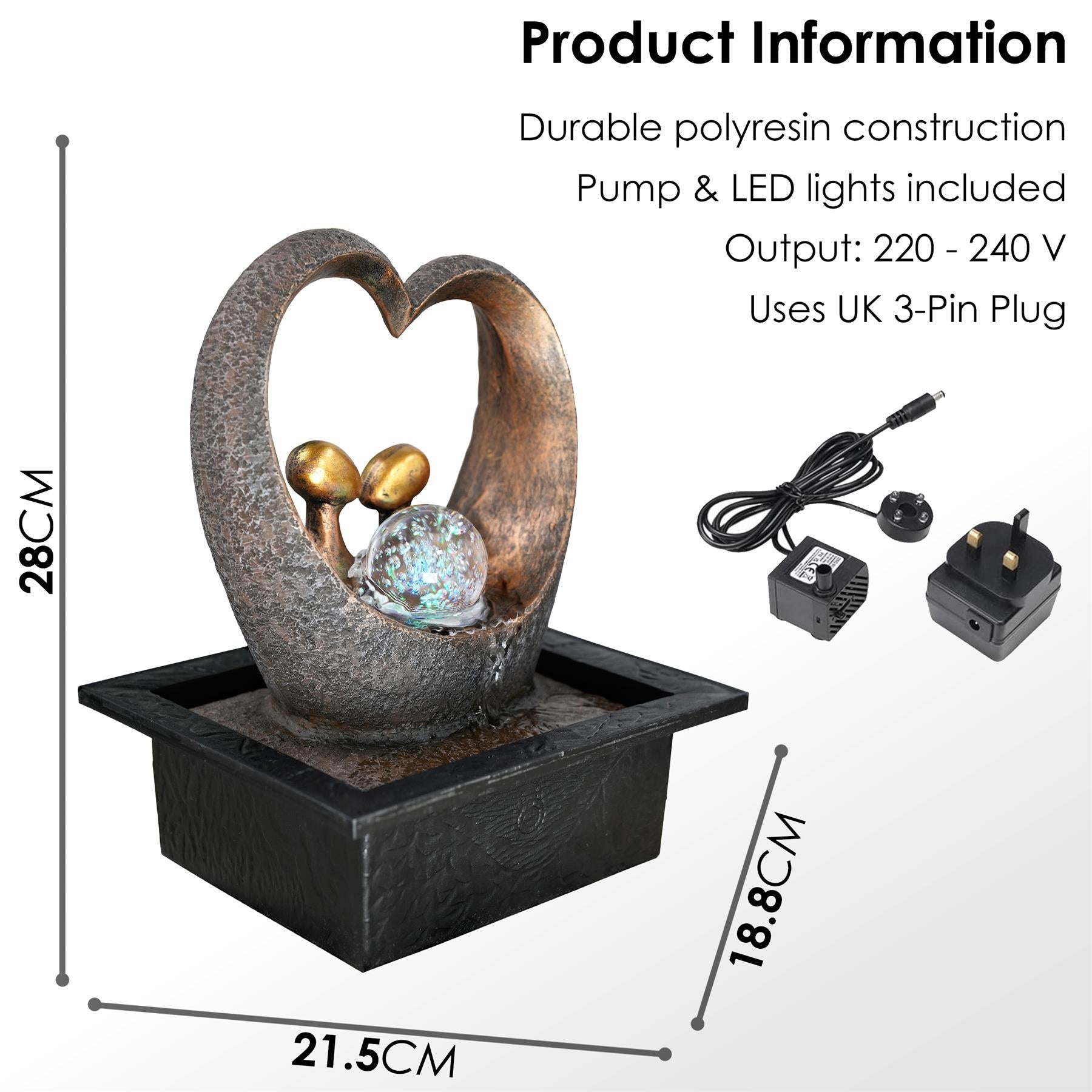 Heart Water Feature Indoor With LED by GEEZY - The Magic Toy Shop