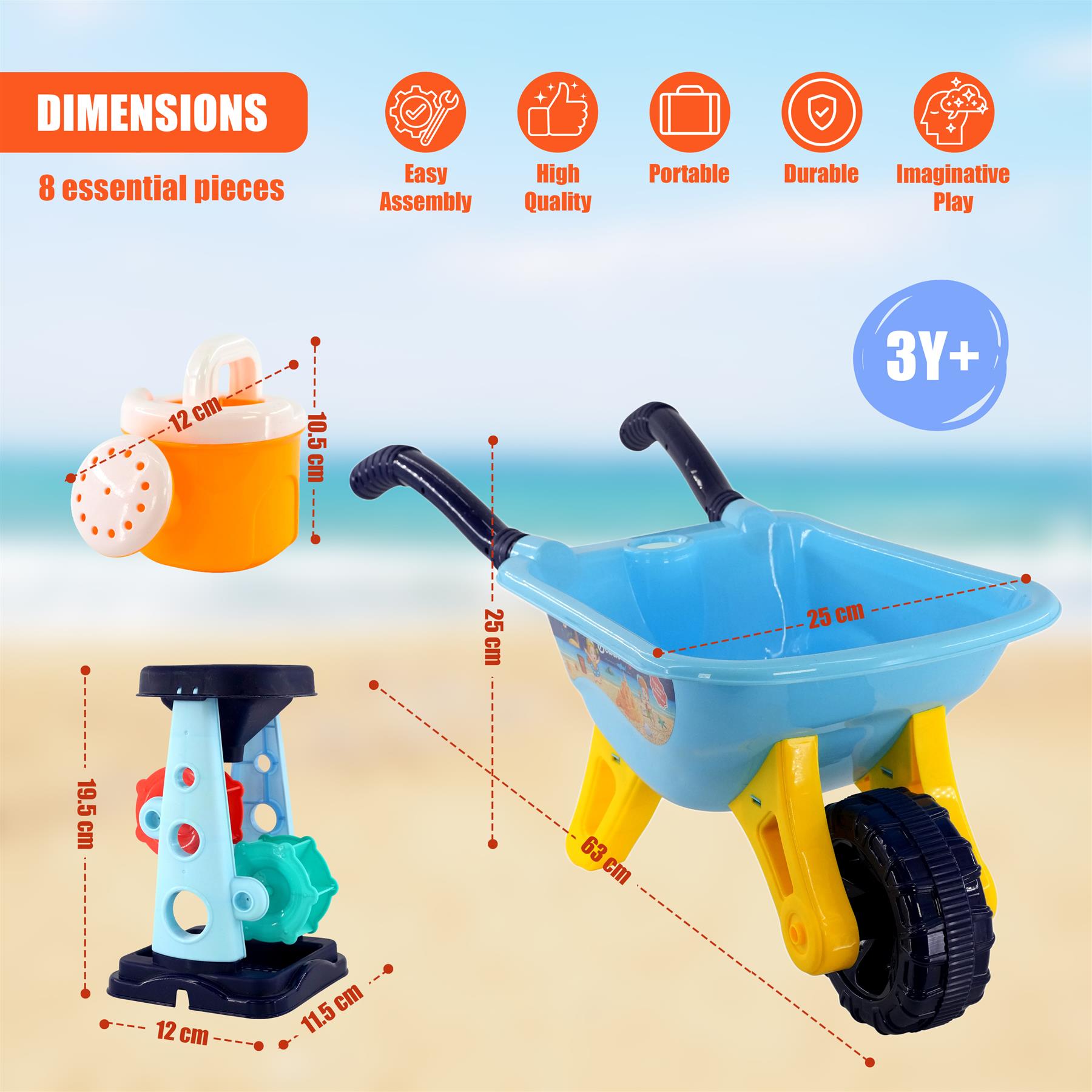 Children Sand and Water Beach Toys Mill, Wheelbarrow Accessories Playset by The Magic Toy Shop - The Magic Toy Shop