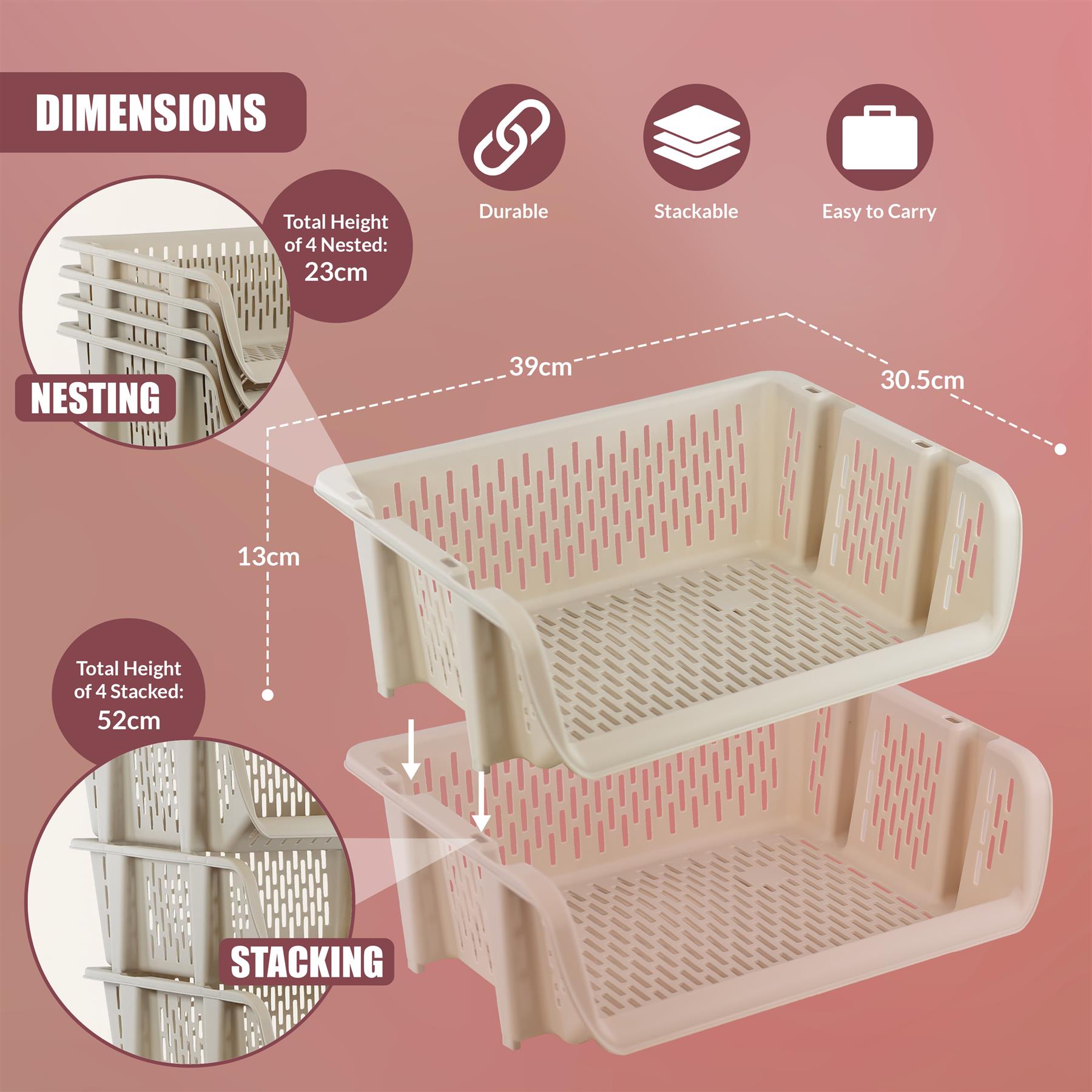 Stackable Storage Baskets Set of 4 by GEEZY - The Magic Toy Shop